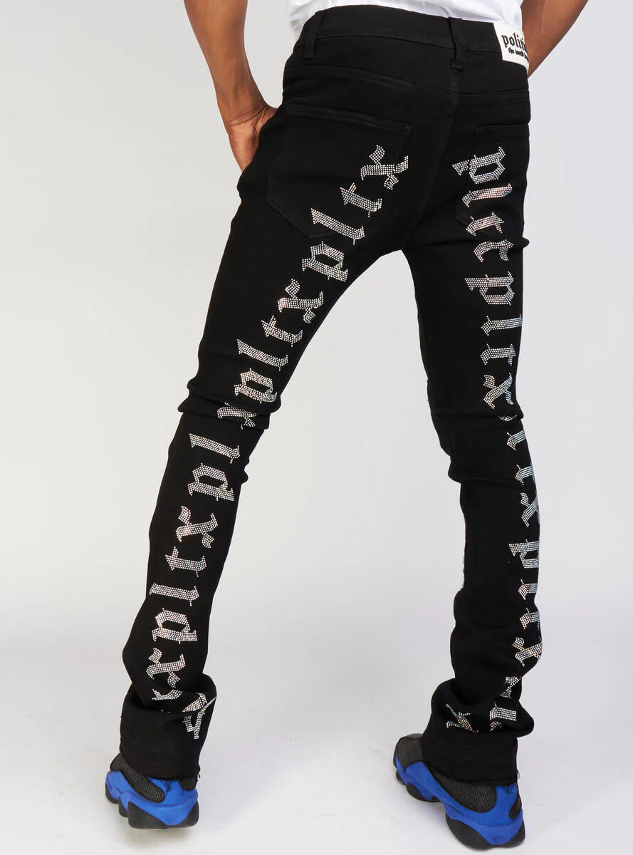Politics Jeans - Mac - Embroidered Skinny Stacked Flare - Black With Stones - 512 - Image 4