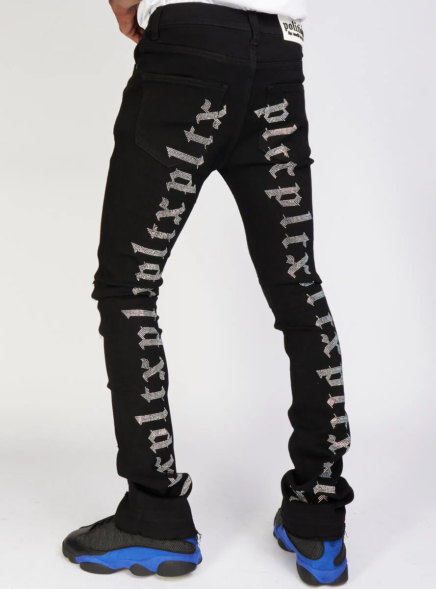 Politics Jeans - Mac - Embroidered Skinny Stacked Flare - Black With Stones - 512 - Image 5