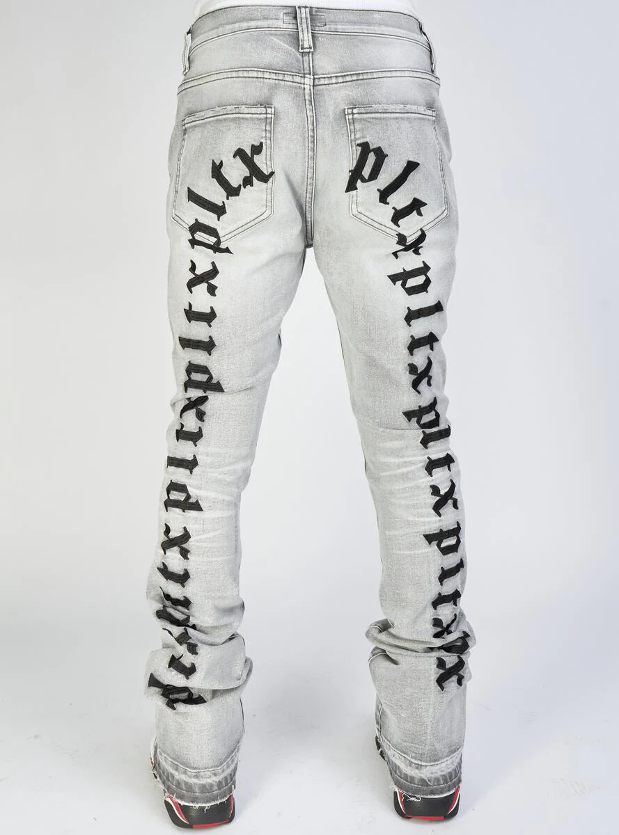 Politics Jeans - Mac - Embroidered Skinny Stacked Flare - Grey And Black - 507 - Image 3