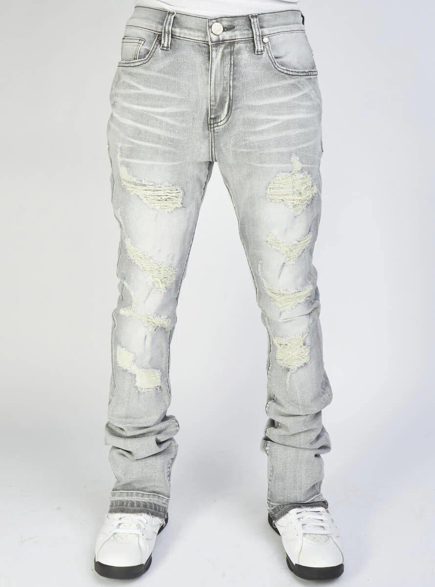 Politics Jeans - Mac - Embroidered Skinny Stacked Flare - Grey And Black - 507 - Image 4