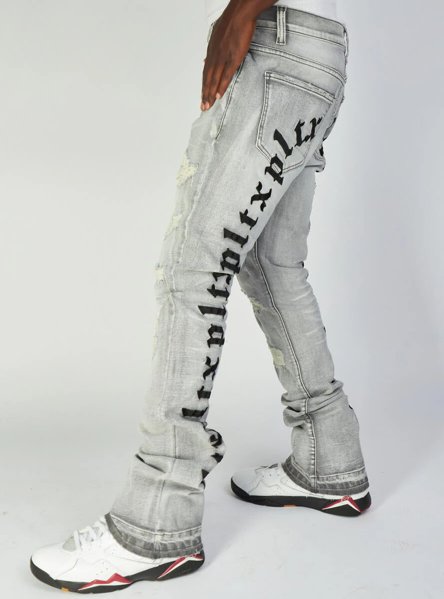 Politics Jeans - Mac - Embroidered Skinny Stacked Flare - Grey And Black - 507 - Image 5