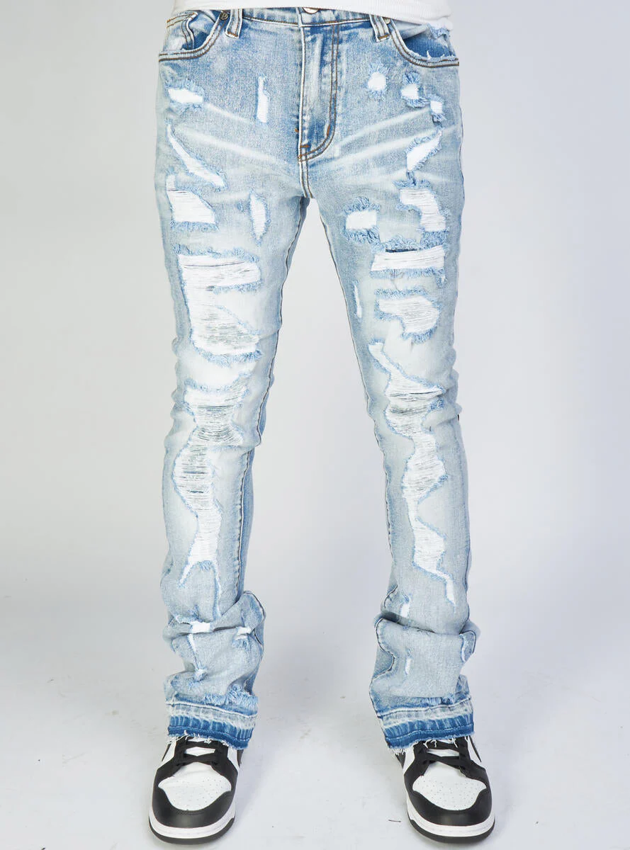 Politics Jeans - Mac - Embroidered Skinny Stacked Flare - Light Blue And Black - 511 - Image 3