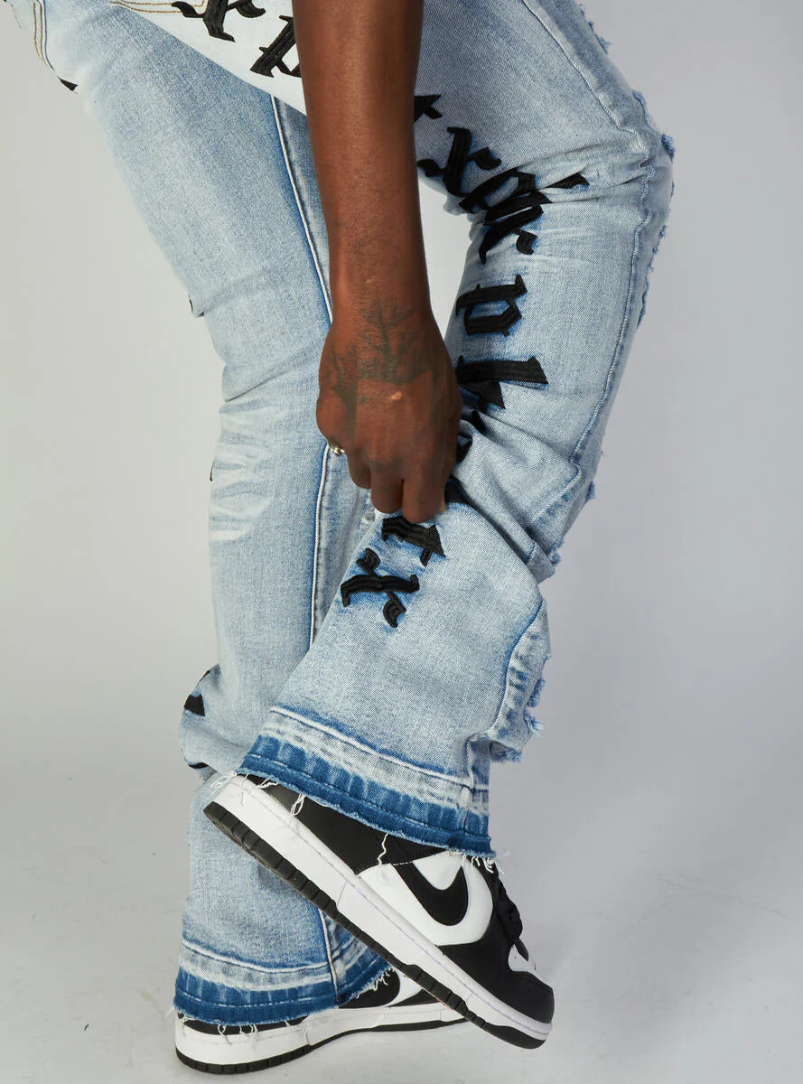 Politics Jeans - Mac - Embroidered Skinny Stacked Flare - Light Blue And Black - 511 - Image 4
