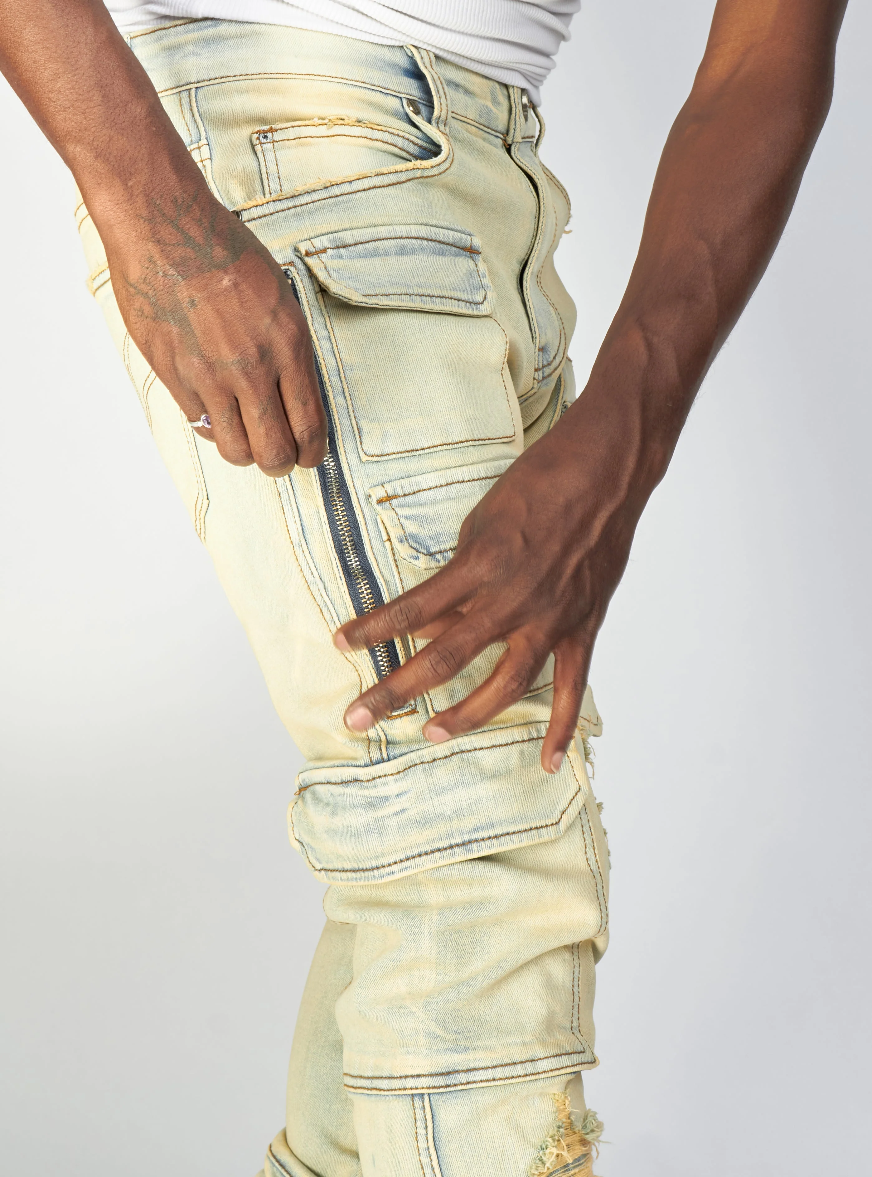 Politics Jeans - Murphy - Light Sand Blast - Skinny Stacked Cargo Zip Flare - 511 - Image 3