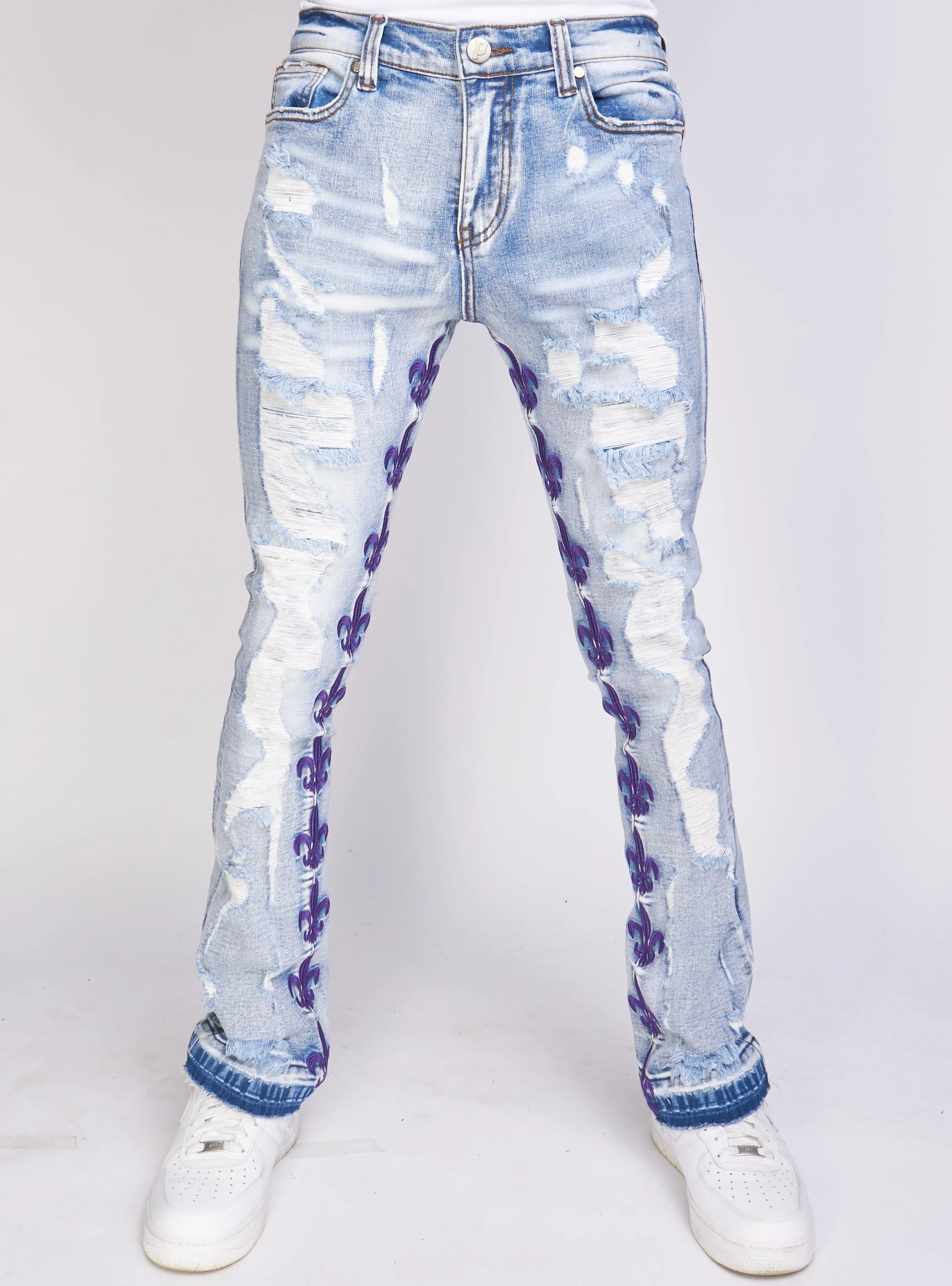 Politics Jeans - Stacked Embroidery - Light Blue and Purple - Barkley502