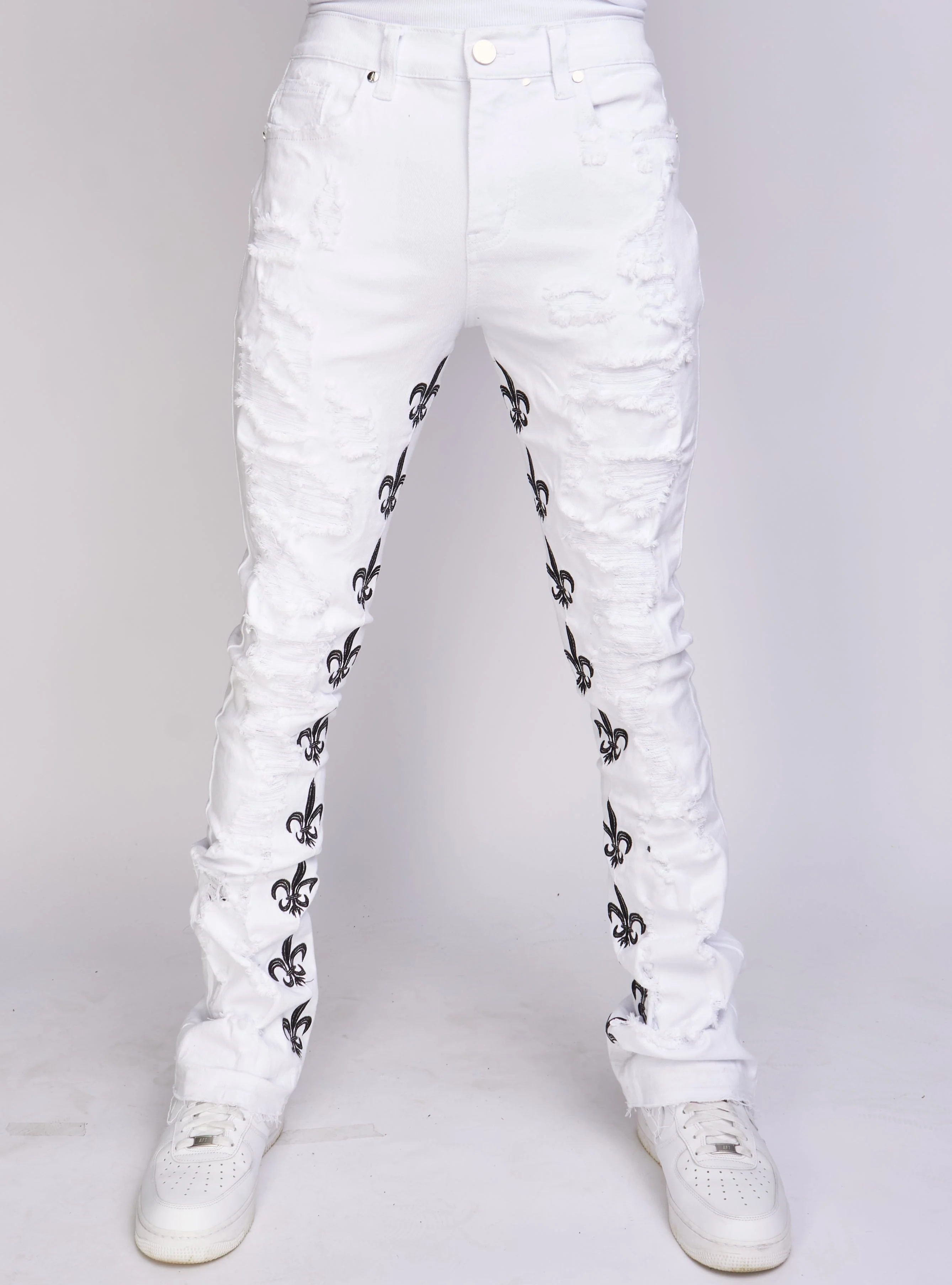 Politics Jeans - Stacked Embroidery - White and Black - Barkley503