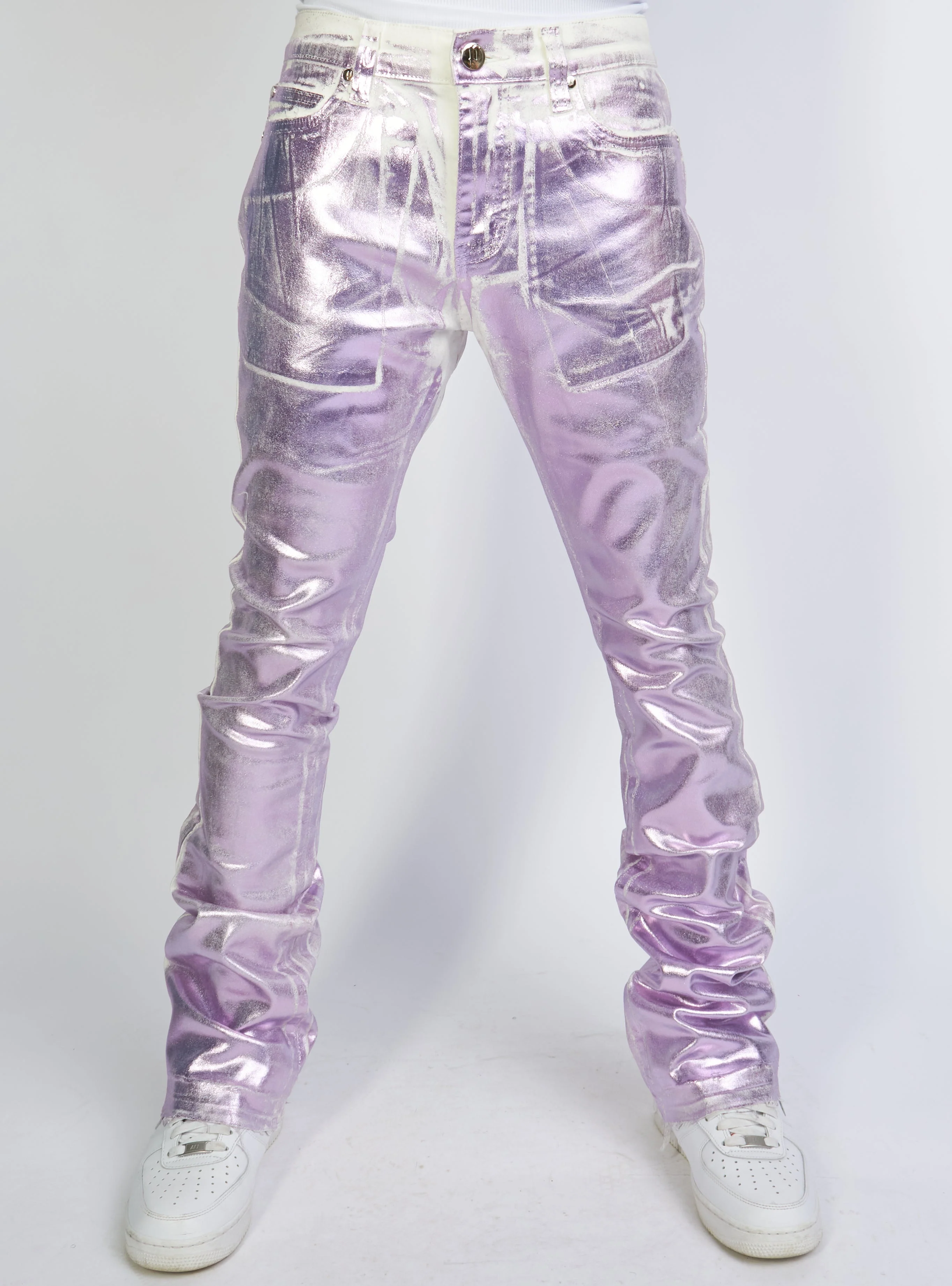 Politics Jeans - Stacked Metallic Printed Denim - Lavender - Cobray505