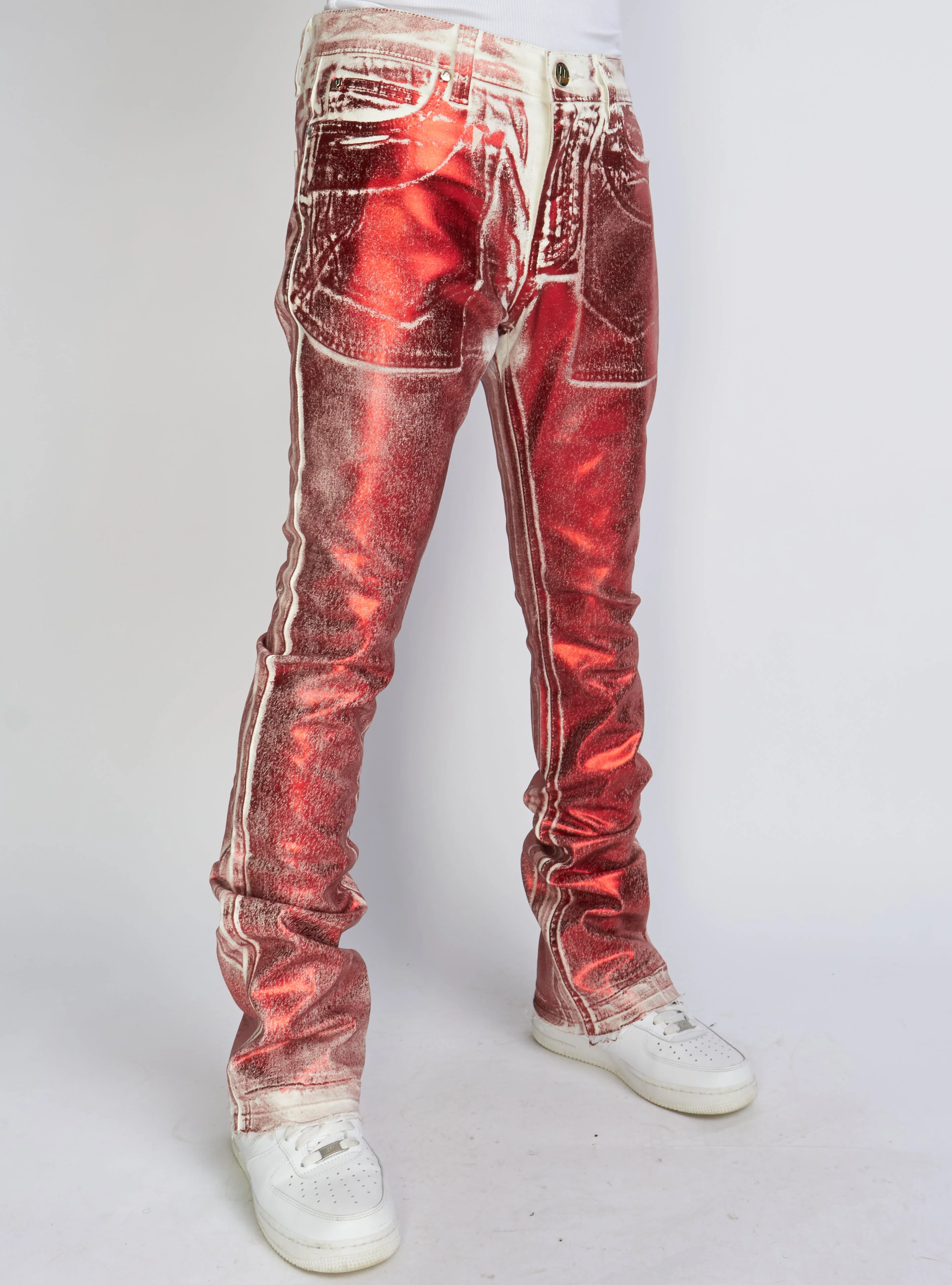 Politics Jeans - Stacked Metallic Printed Denim - Red - Cobray503 - Image 2