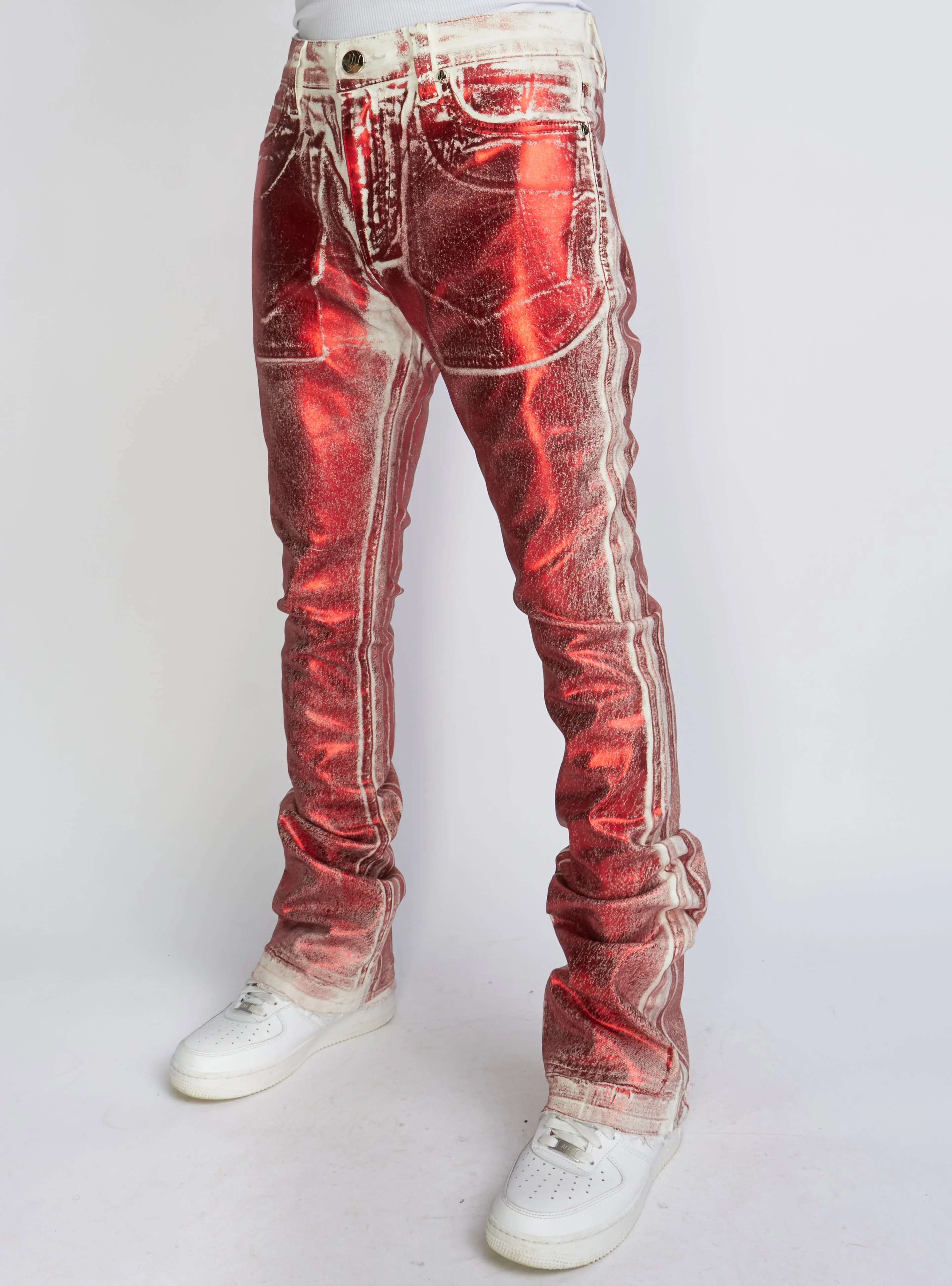 Politics Jeans - Stacked Metallic Printed Denim - Red - Cobray503 - Image 3