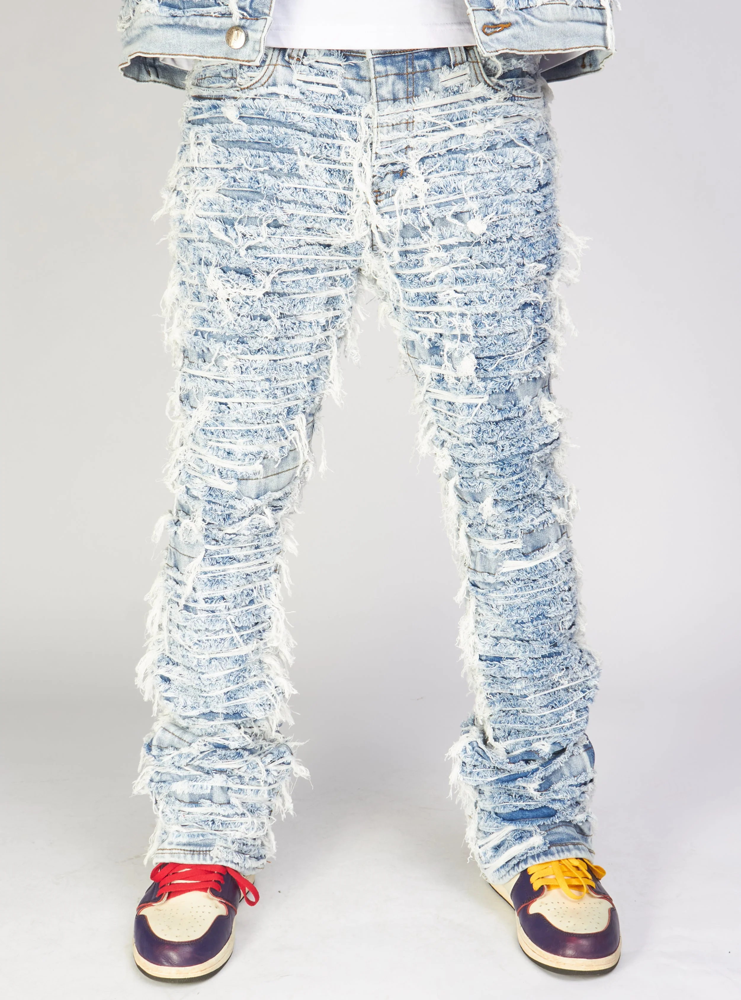 Politics Jeans - Thrashed Distressed Stacked Flare - Blue Wash - Debris 516
