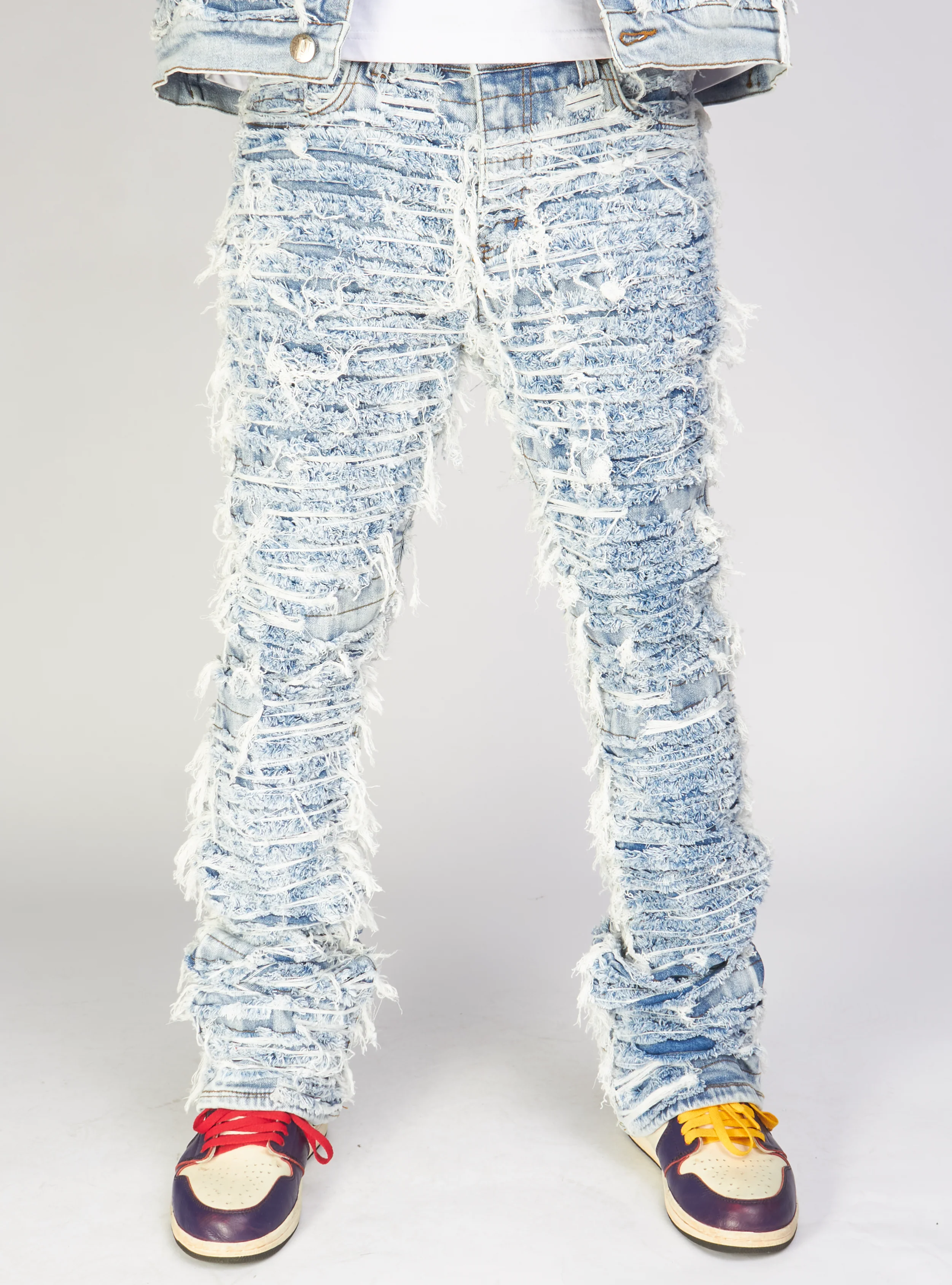 Politics Jeans - Thrashed Distressed Stacked Flare - Blue Wash - Debris 516 - Image 10