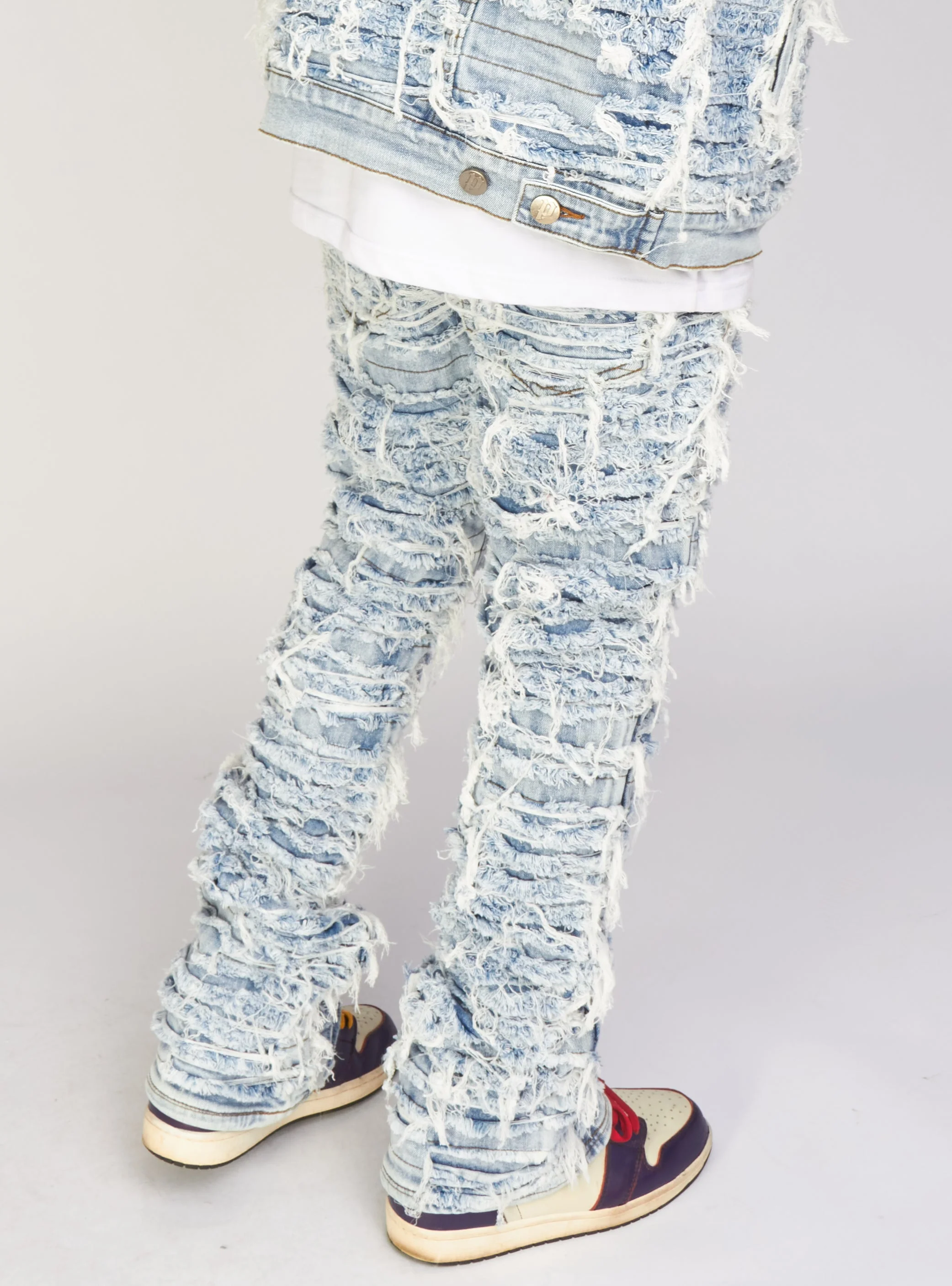 Politics Jeans - Thrashed Distressed Stacked Flare - Blue Wash - Debris 516 - Image 15