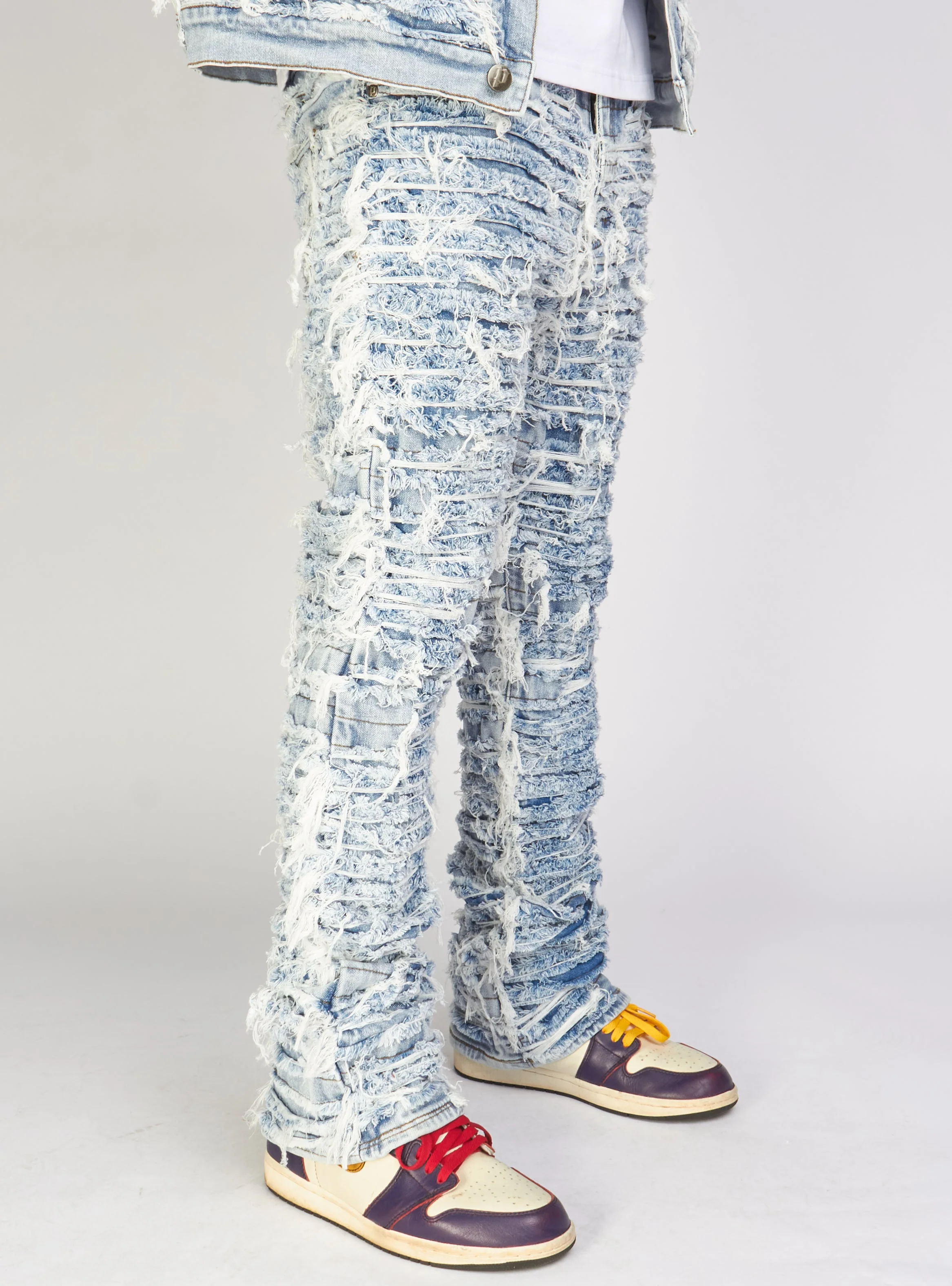 Politics Jeans - Thrashed Distressed Stacked Flare - Blue Wash - Debris 516 - Image 4