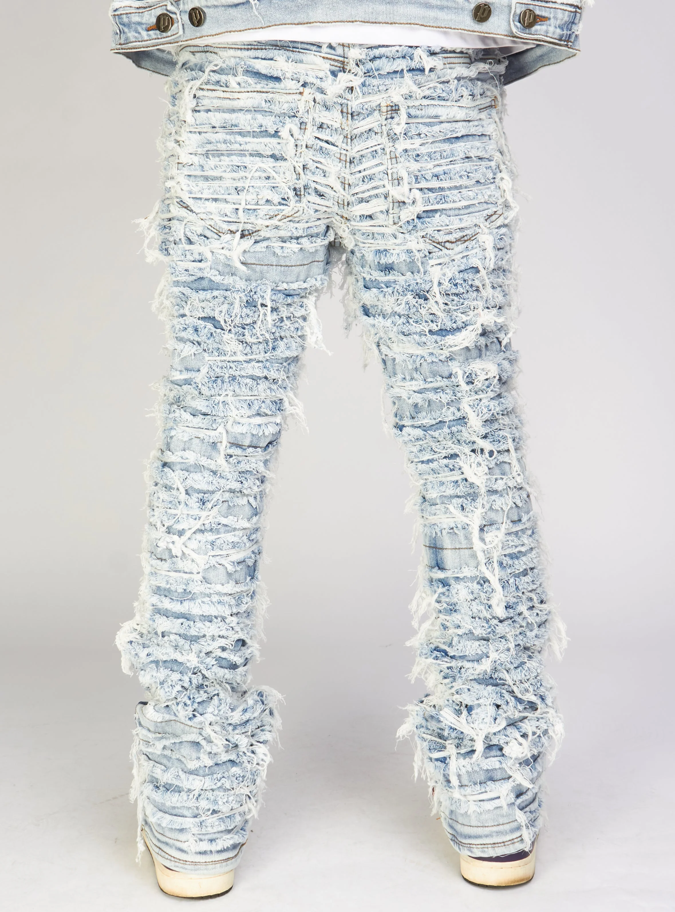 Politics Jeans - Thrashed Distressed Stacked Flare - Blue Wash - Debris 516 - Image 5