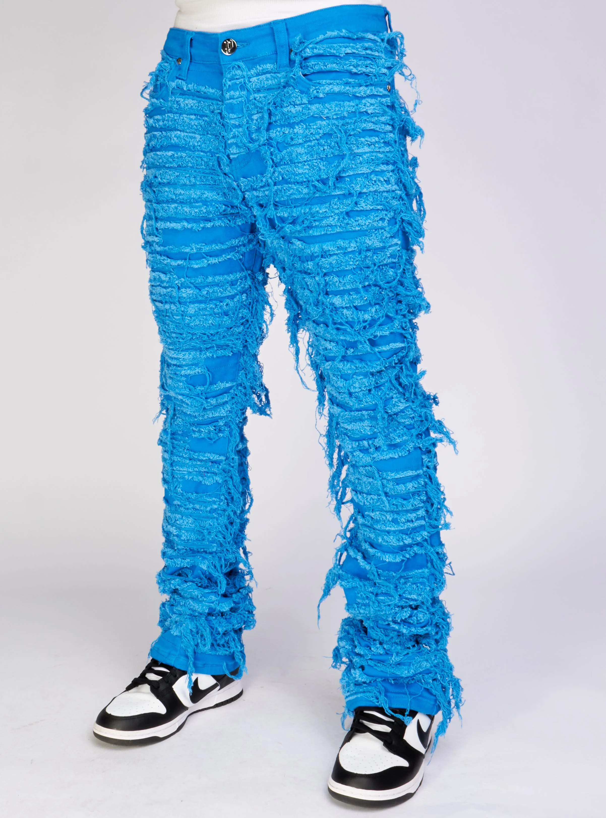 Politics Jeans - Thrashed Distressed Stacked Flare - Cobalt - Debris 514 - Image 2