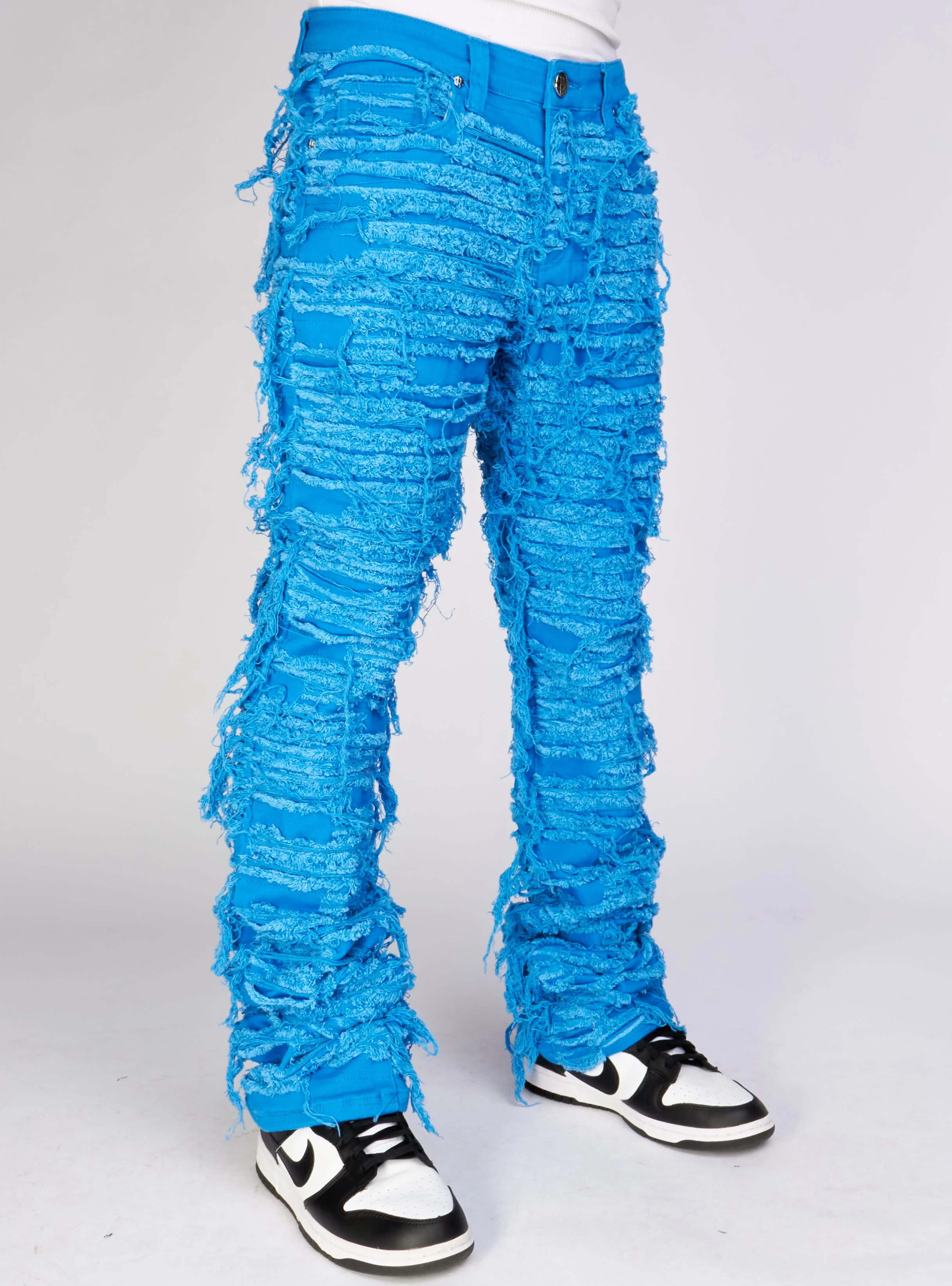 Politics Jeans - Thrashed Distressed Stacked Flare - Cobalt - Debris 514 - Image 3
