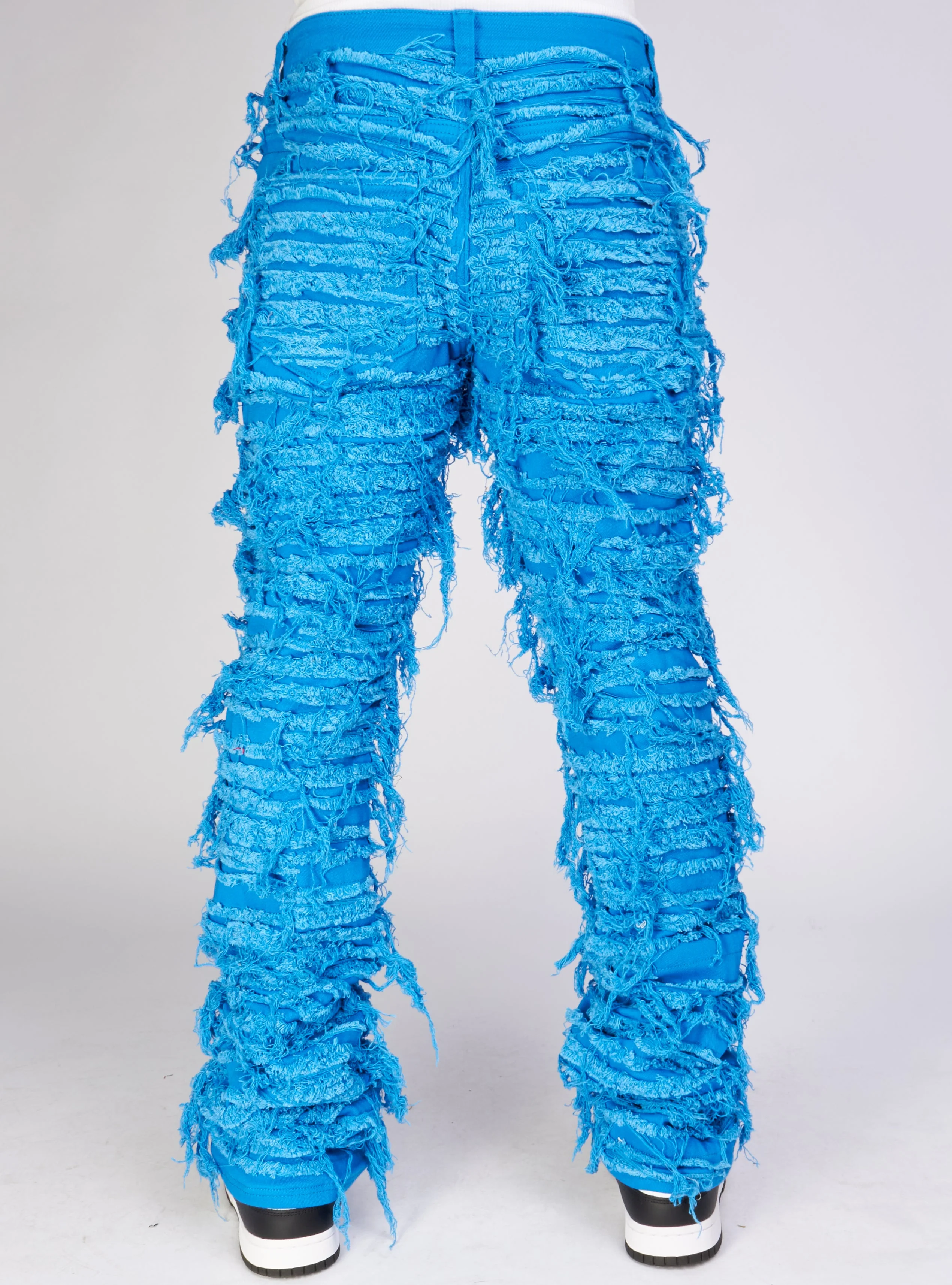 Politics Jeans - Thrashed Distressed Stacked Flare - Cobalt - Debris 514 - Image 4