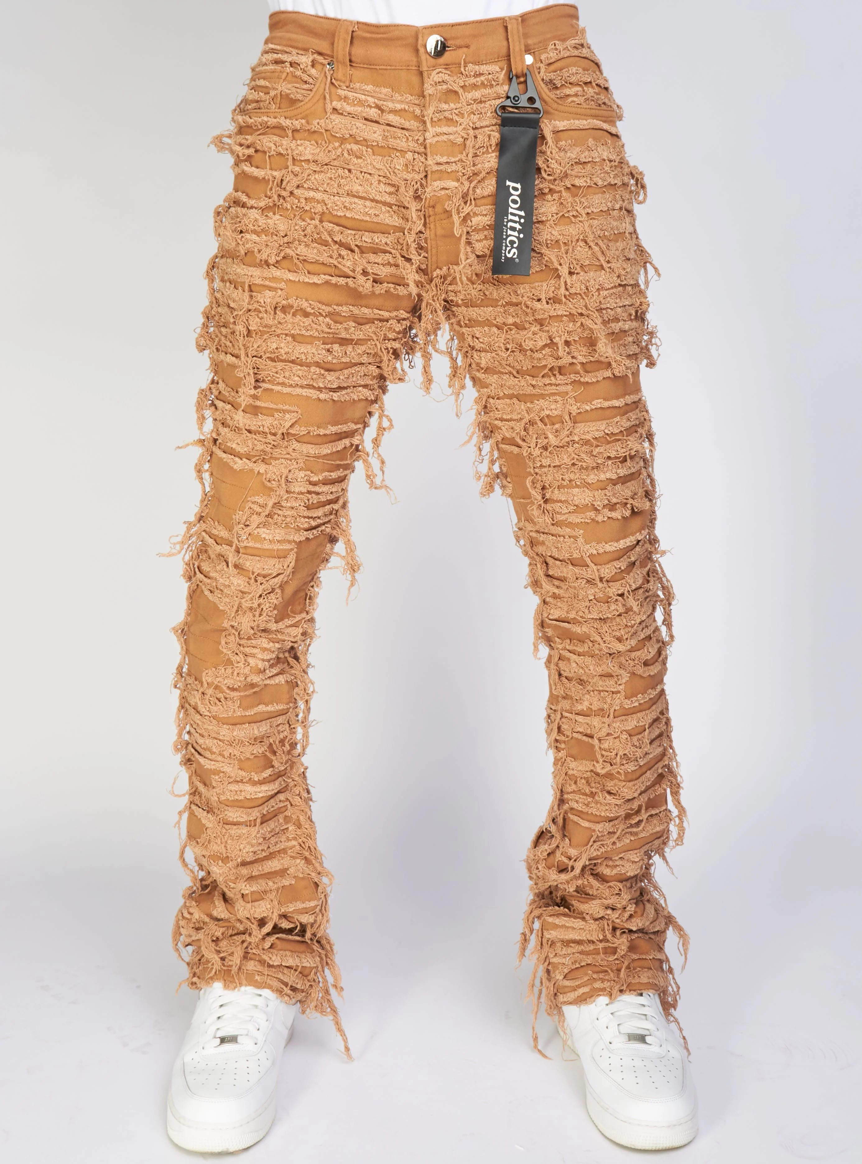 Politics Jeans - Thrashed Distressed Stacked Flare - Dark Khaki - Debris 513