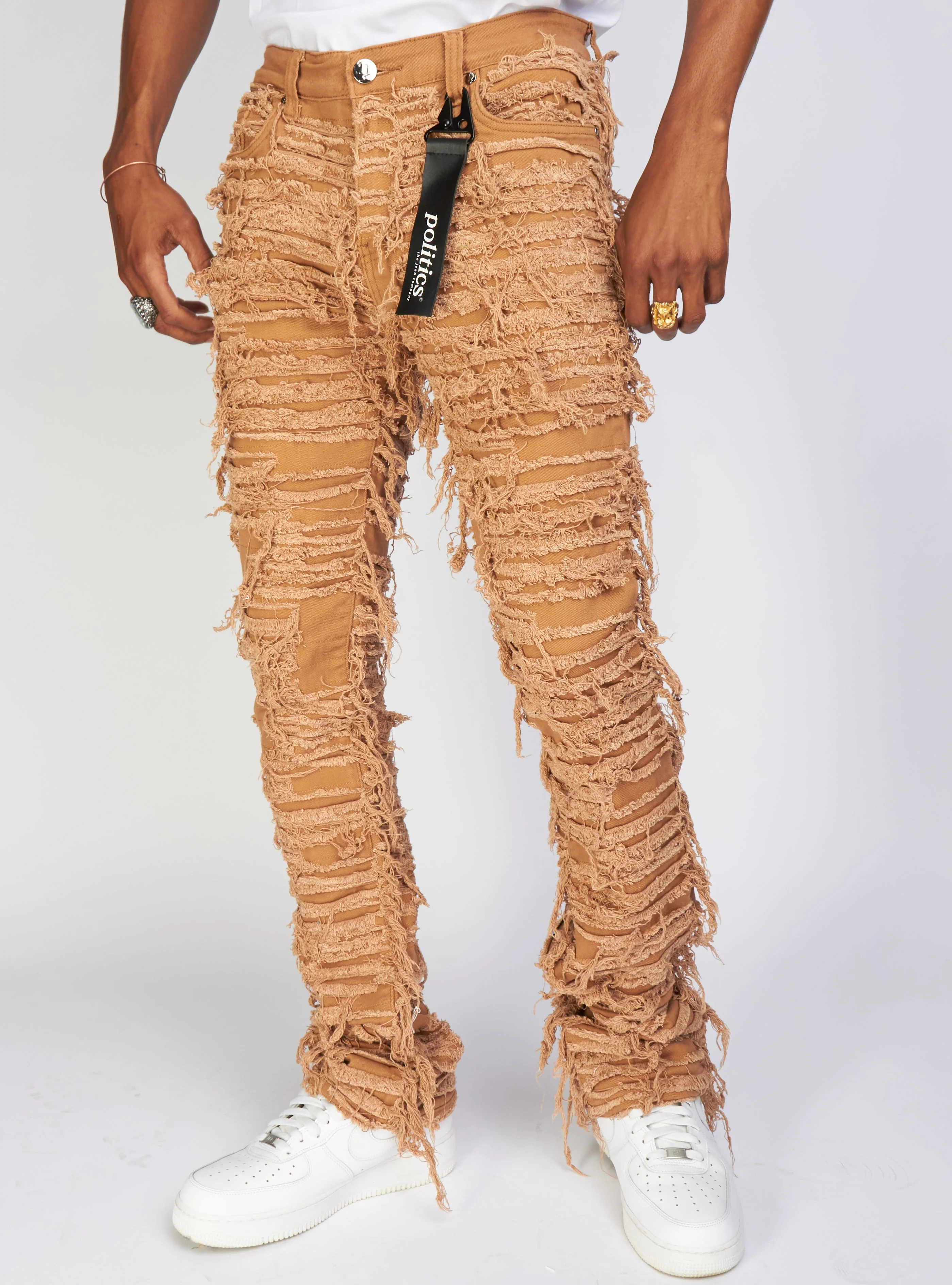 Politics Jeans - Thrashed Distressed Stacked Flare - Dark Khaki - Debris 513 - Image 2