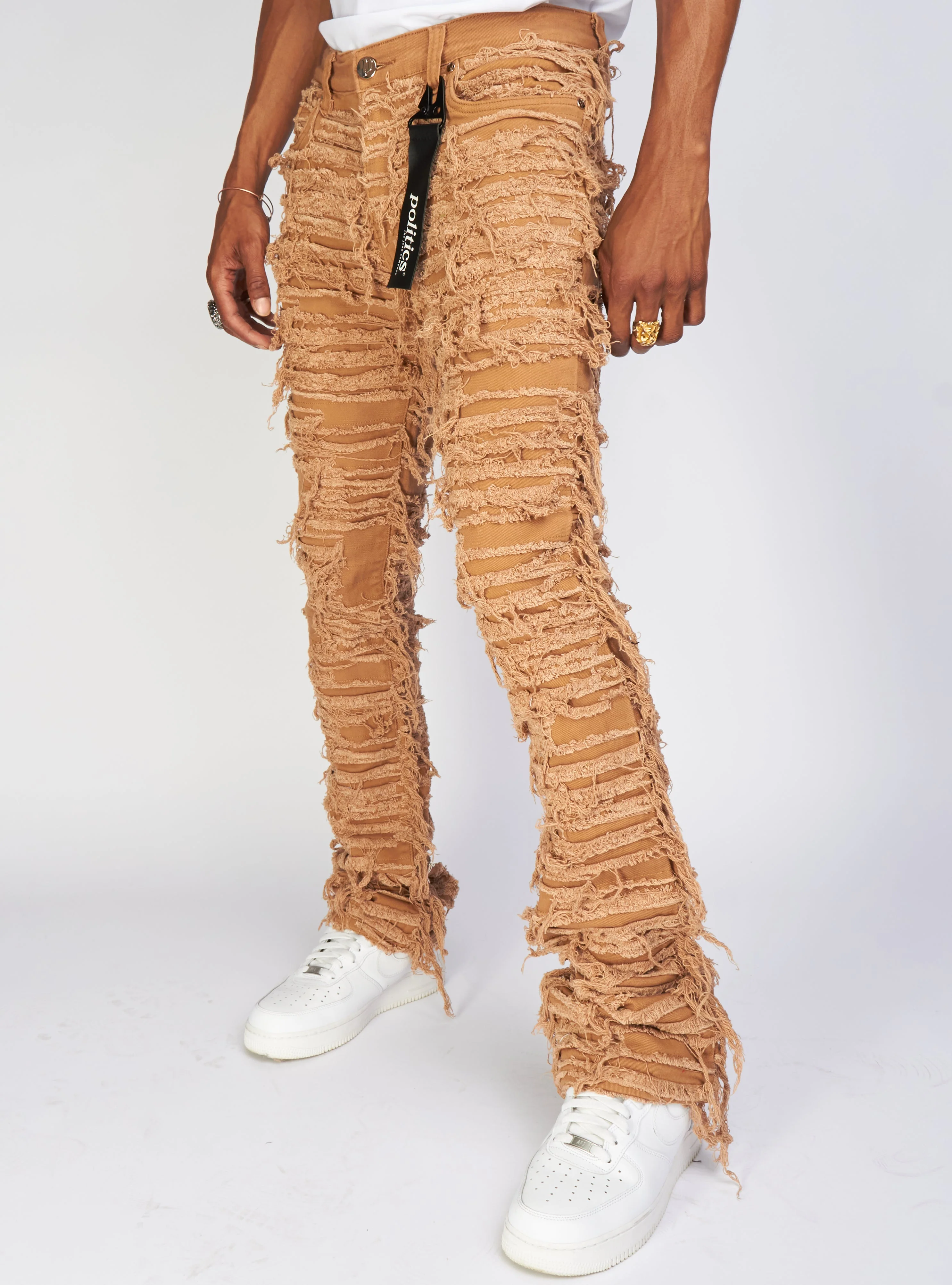 Politics Jeans - Thrashed Distressed Stacked Flare - Dark Khaki - Debris 513 - Image 5