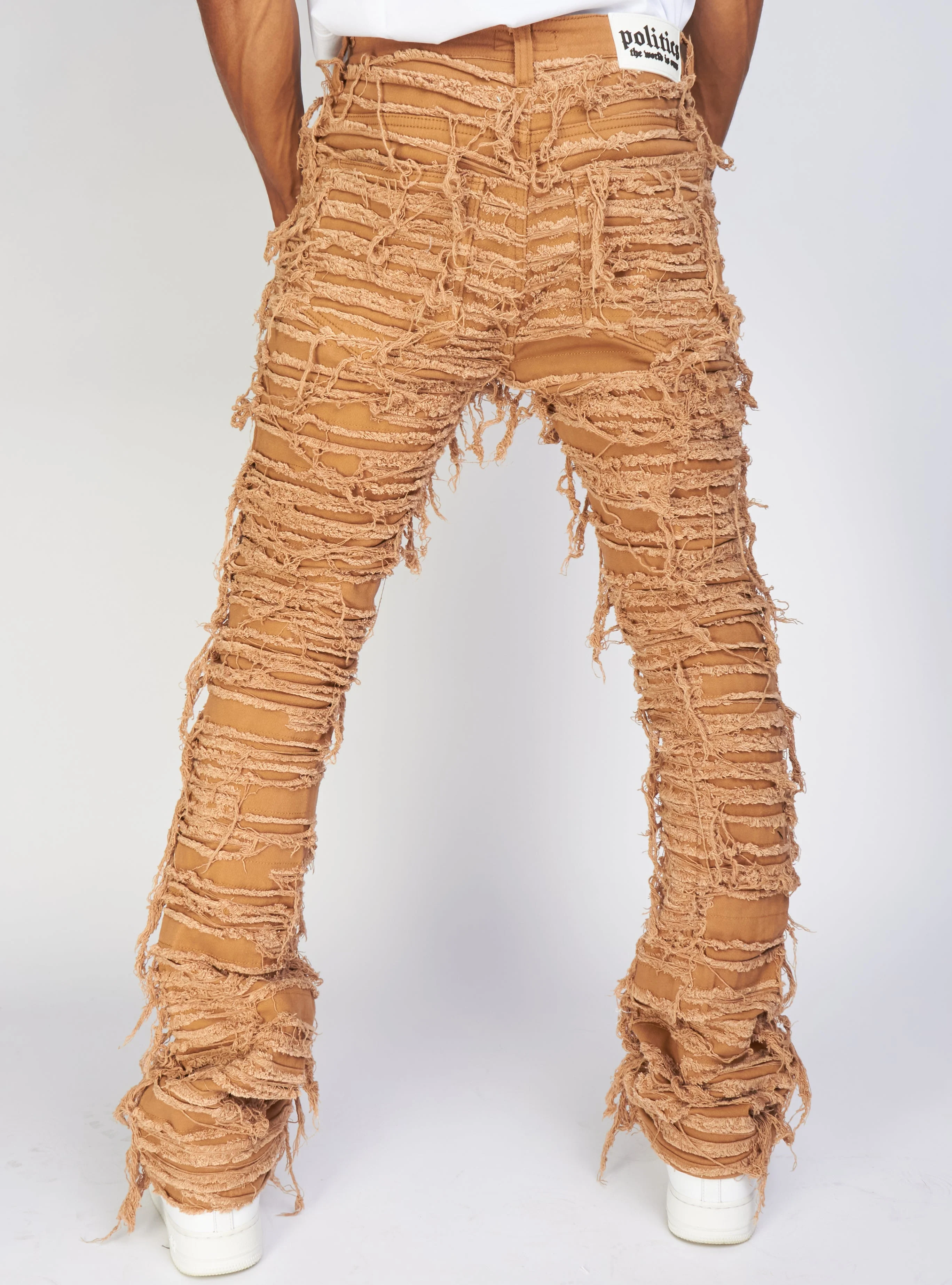 Politics Jeans - Thrashed Distressed Stacked Flare - Dark Khaki - Debris 513 - Image 6