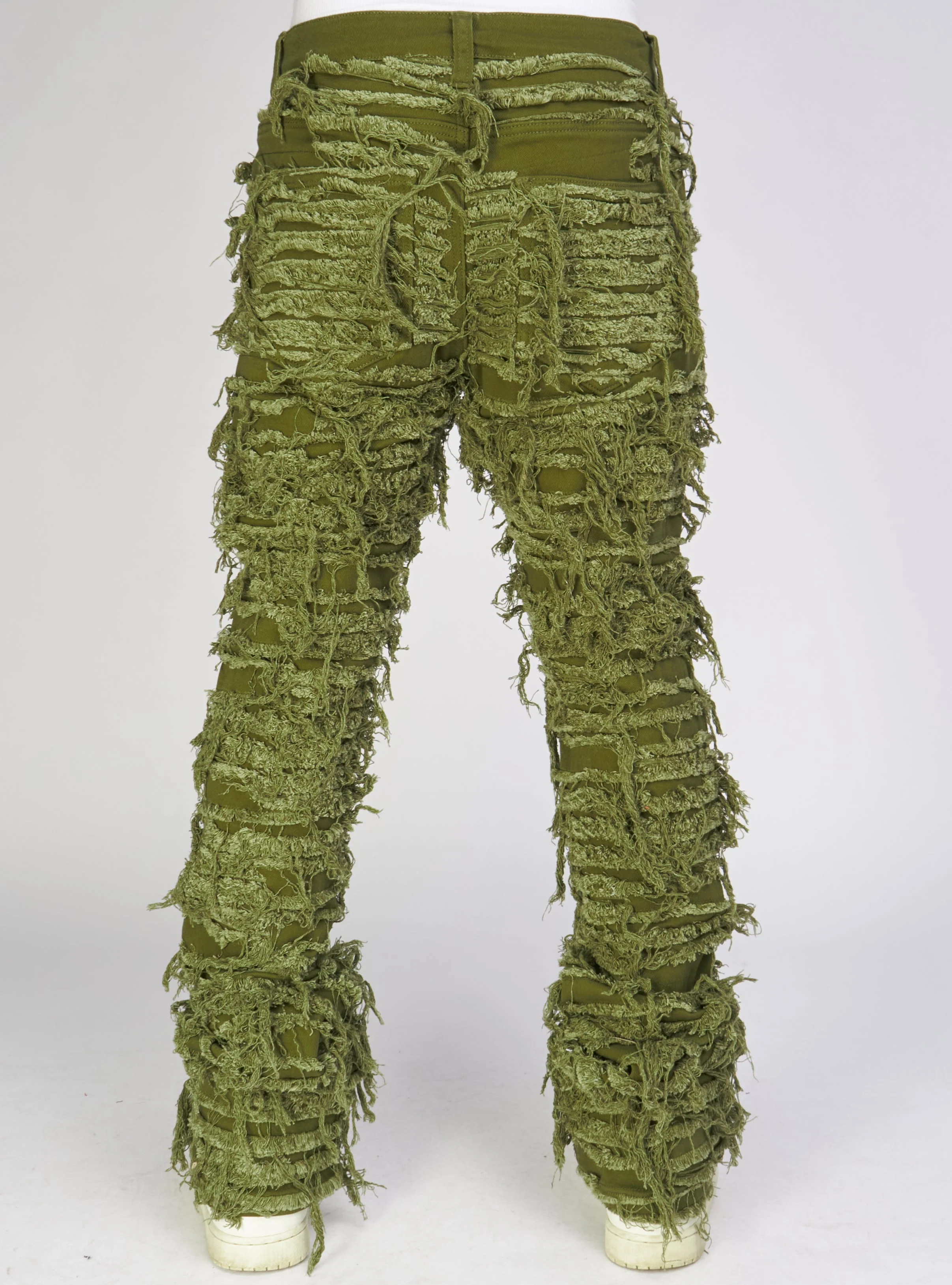 Politics Jeans - Thrashed Distressed Stacked Flare - Dark Olive - Debris 512 - Image 4
