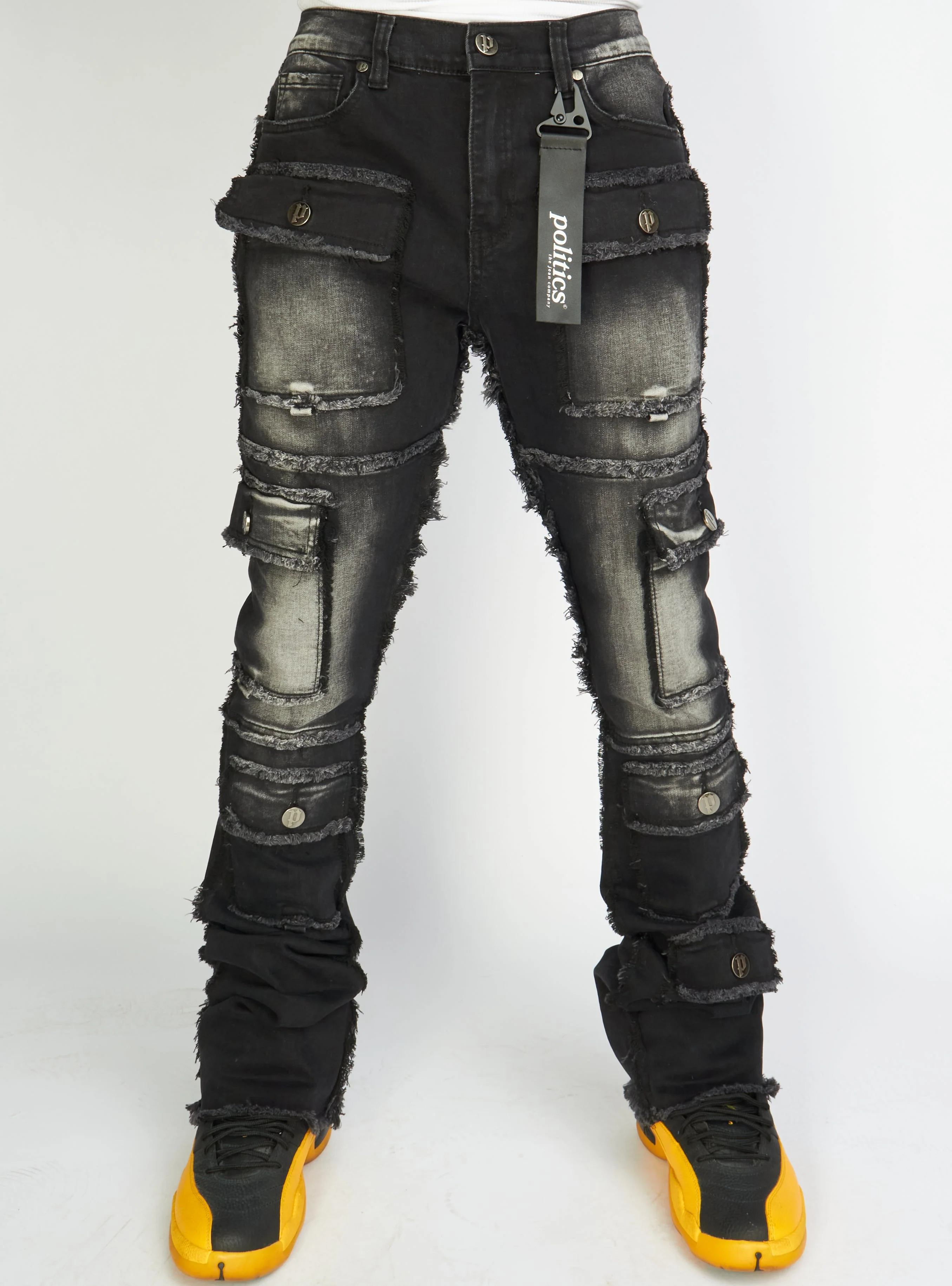 Politics Jeans - Worthy - Black Wash - Stacked Frayed Cargo - 503