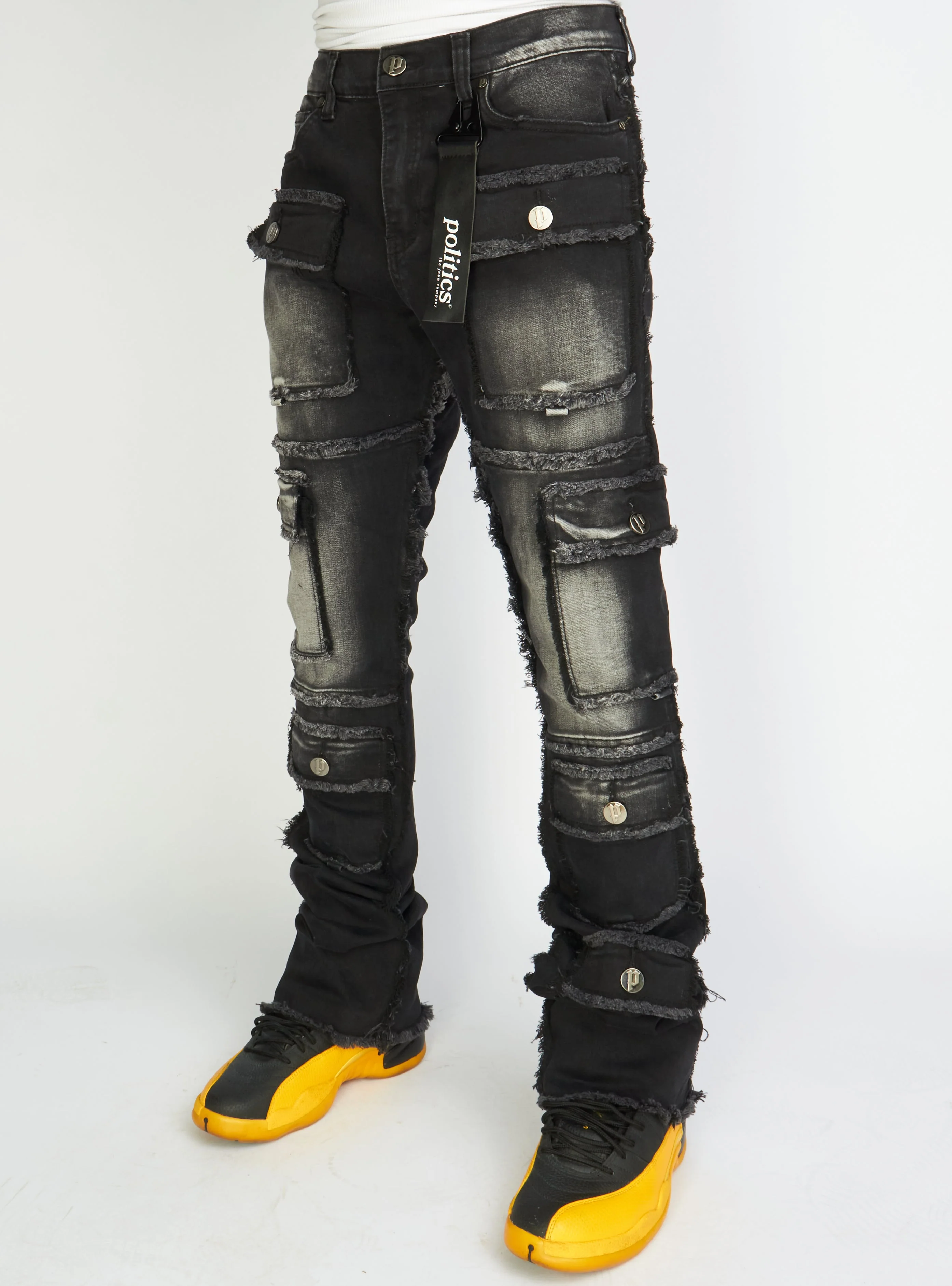 Politics Jeans - Worthy - Black Wash - Stacked Frayed Cargo - 503 - Image 2