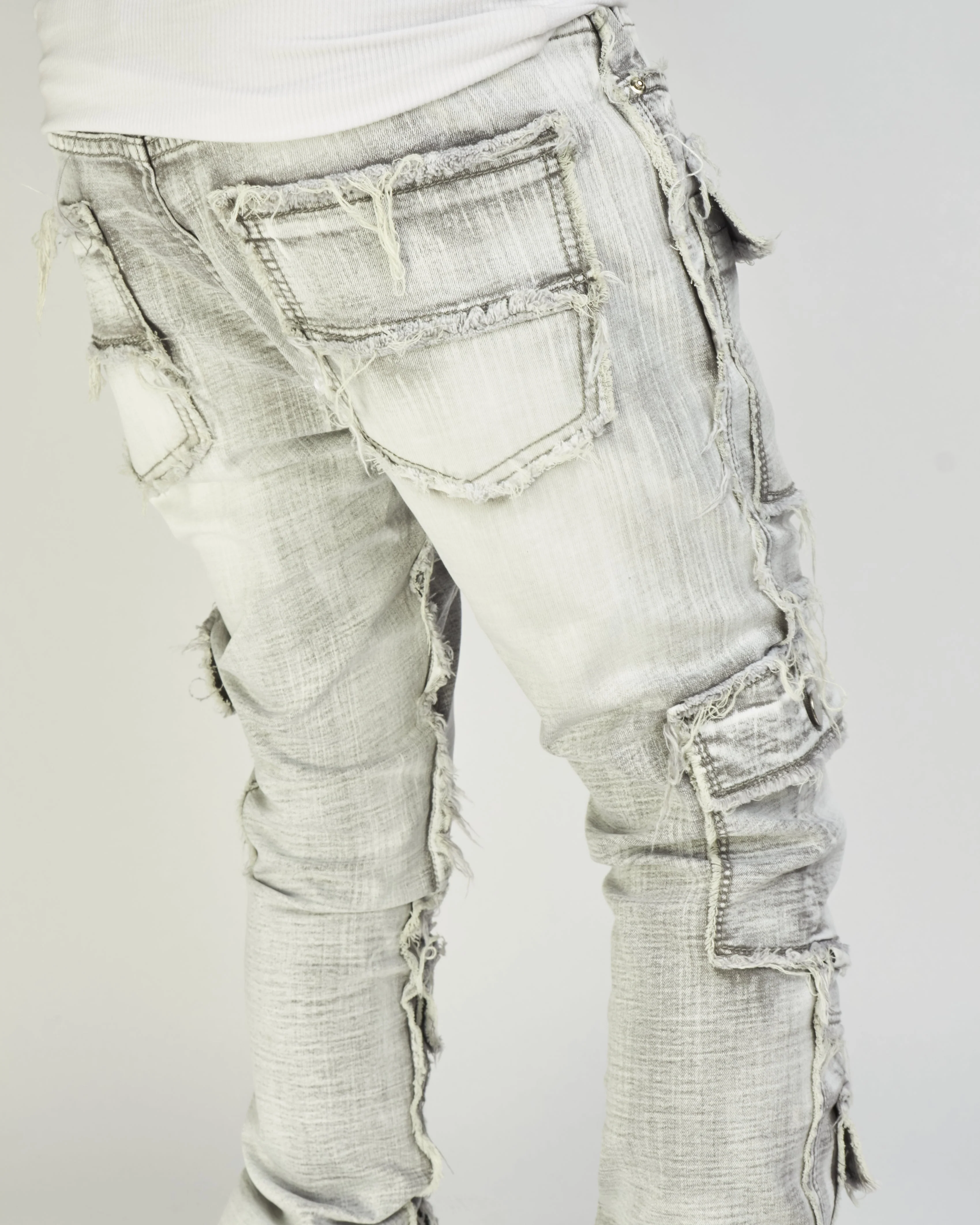 Politics Jeans - Worthy - Grey Wash- Stacked Frayed Cargo - 501 - Image 5