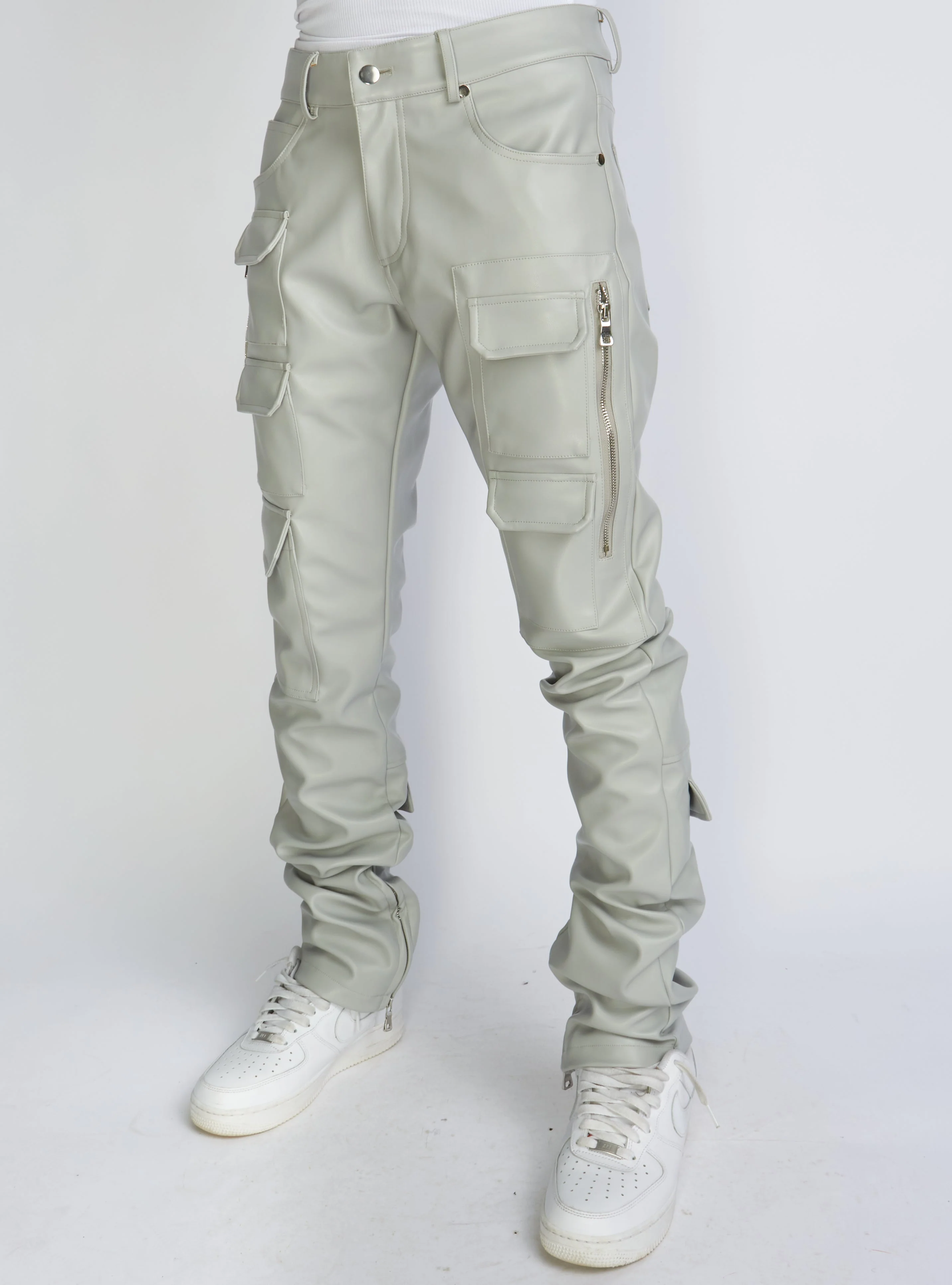 Politics Pants - Stacked Cargo PU Leather - Murphy - Grey - 554 - Image 3
