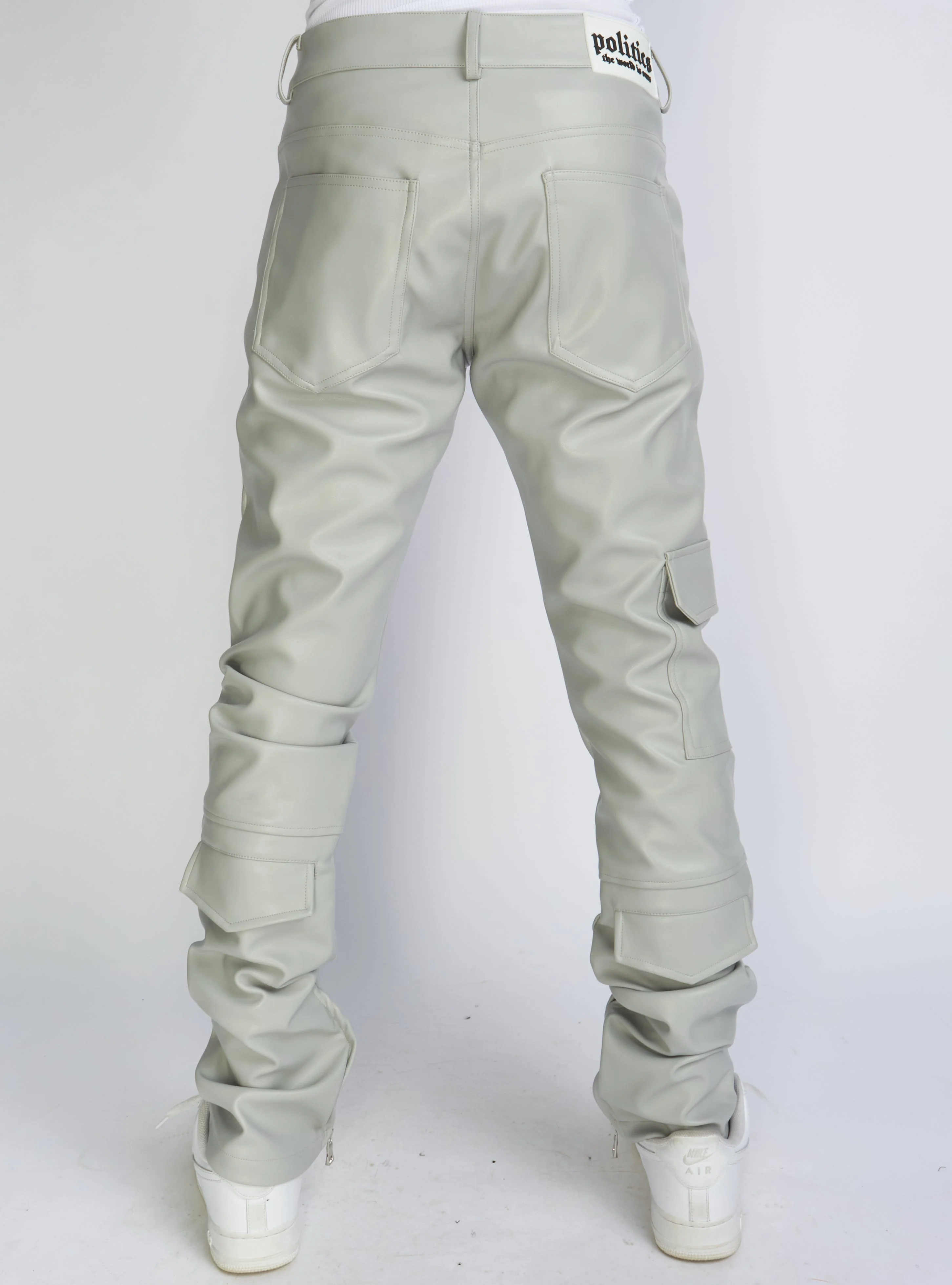 Politics Pants - Stacked Cargo PU Leather - Murphy - Grey - 554 - Image 4