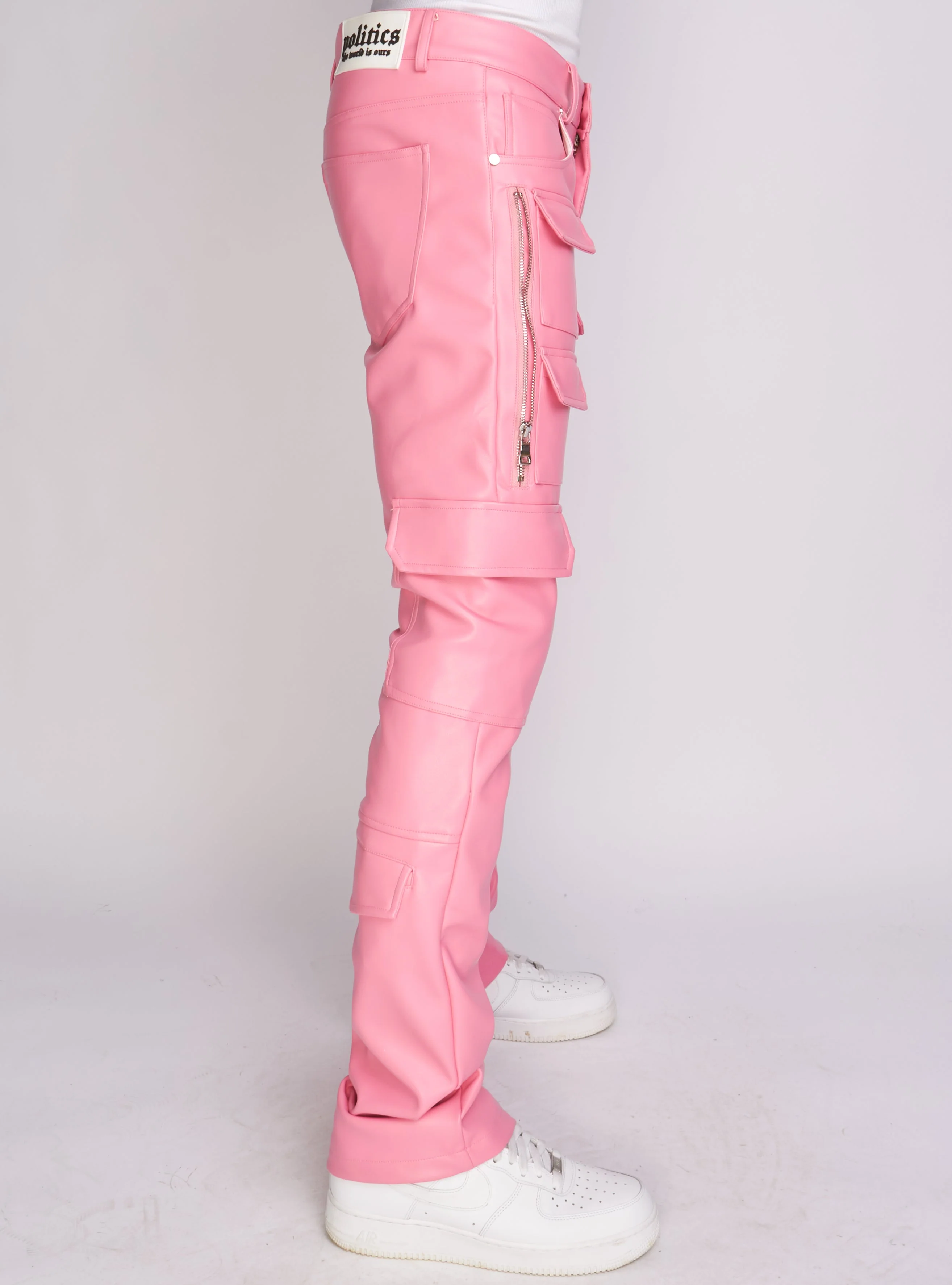 Politics Pants - Stacked Cargo PU Leather - Murphy - Pink - 556 - Image 4