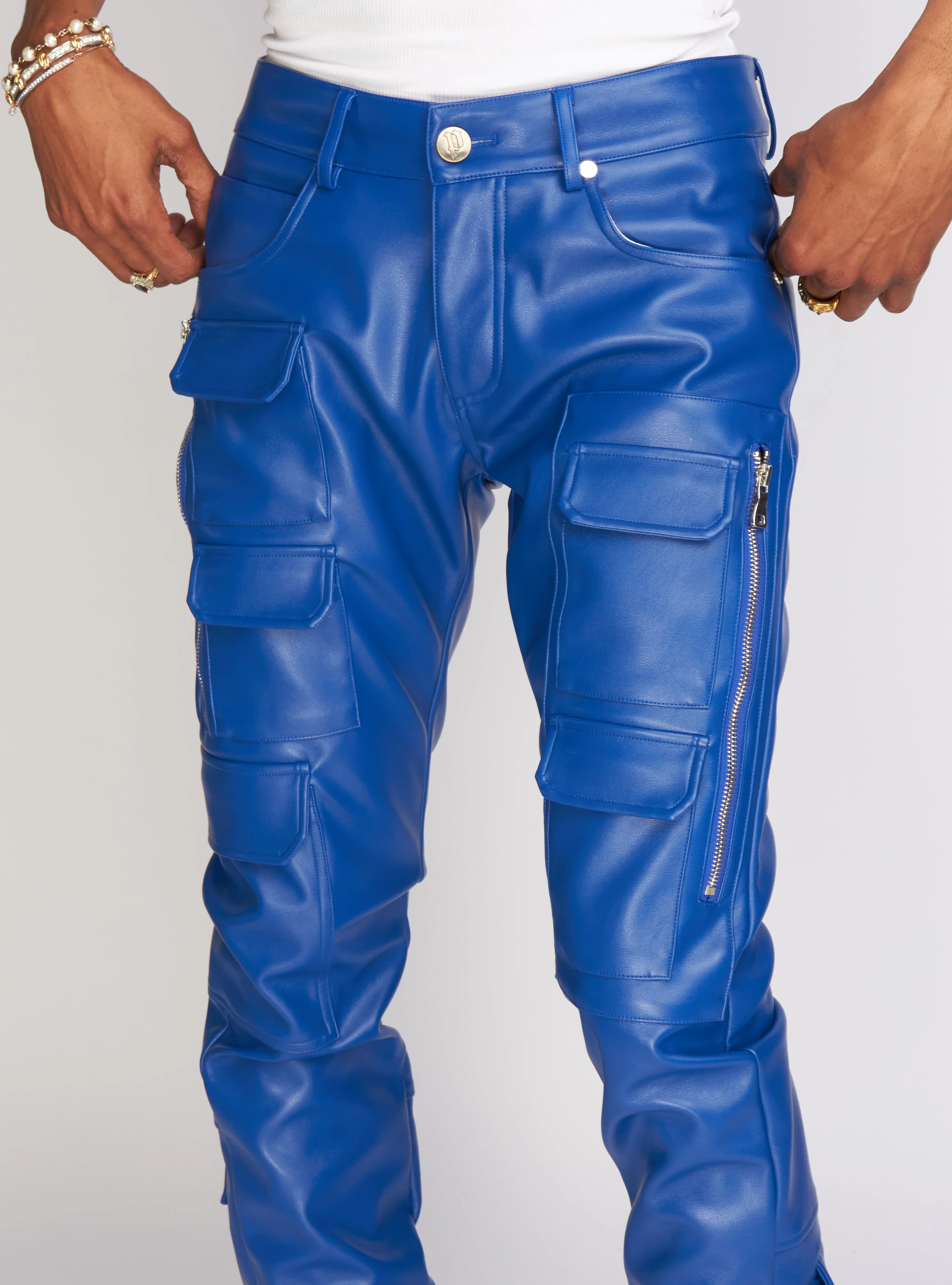 Politics Pants - Stacked Cargo PU Leather - Murphy - Royal Blue - 555 - Image 11