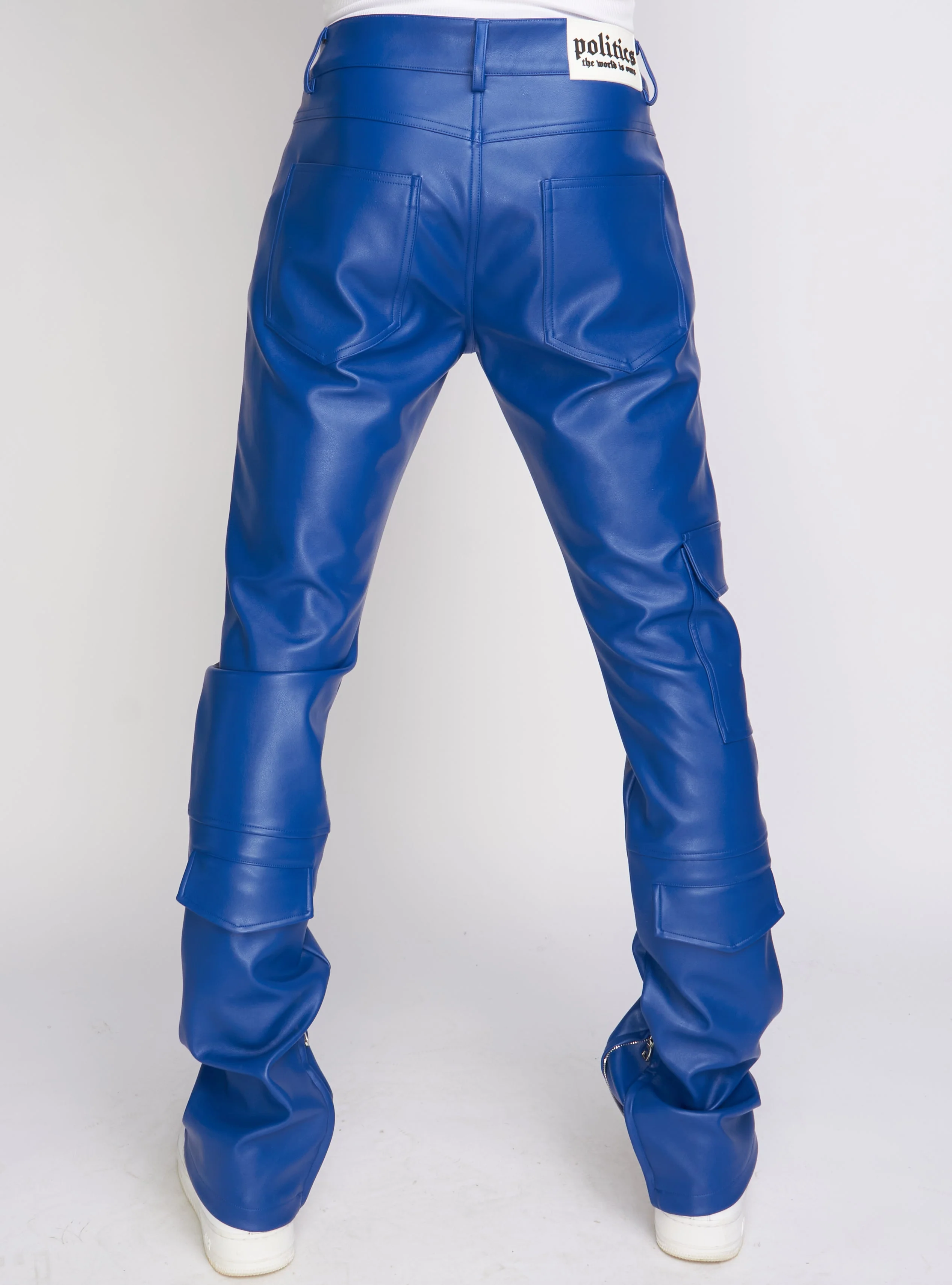 Politics Pants - Stacked Cargo PU Leather - Murphy - Royal Blue - 555 - Image 3
