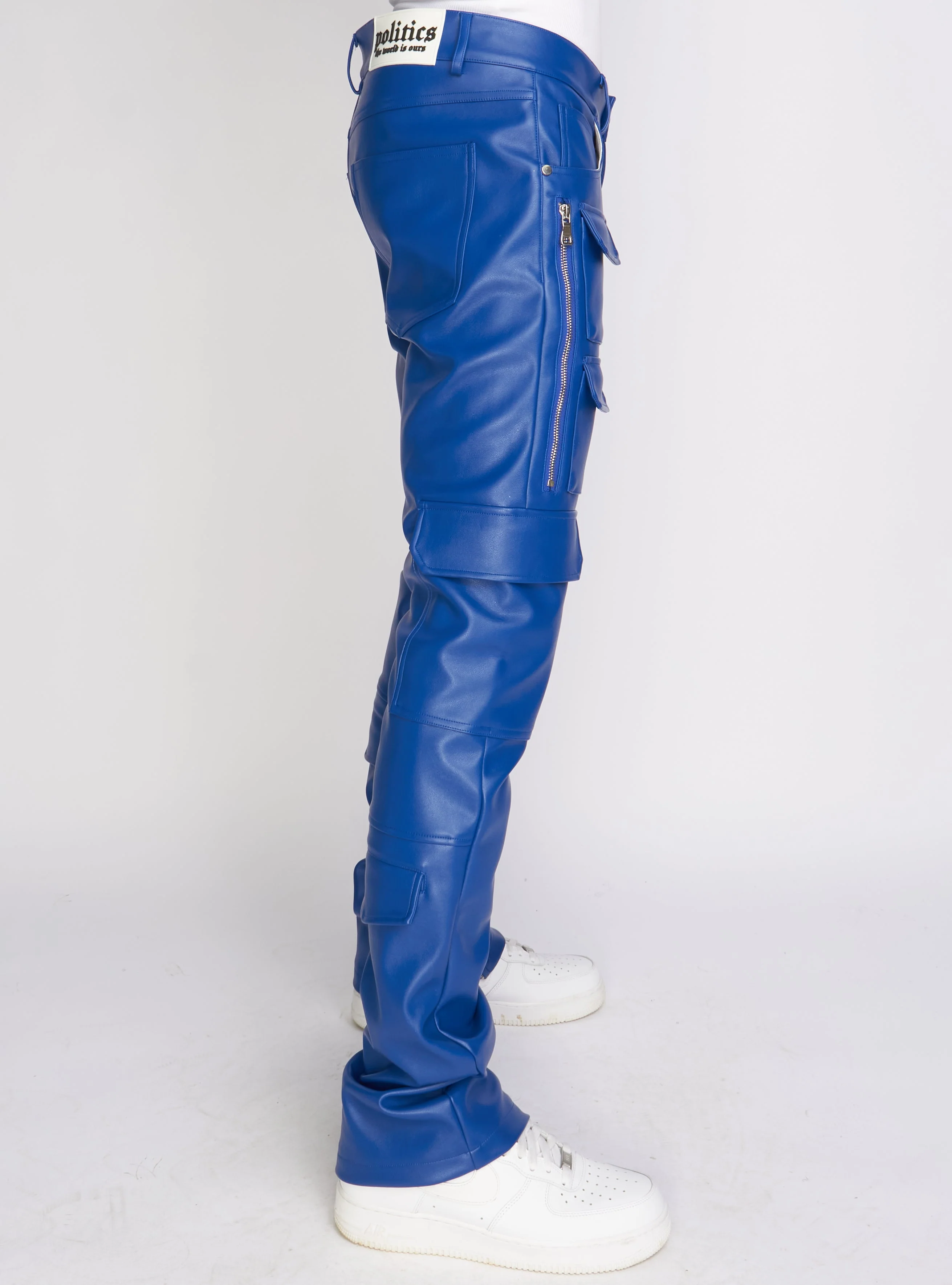 Politics Pants - Stacked Cargo PU Leather - Murphy - Royal Blue - 555 - Image 4