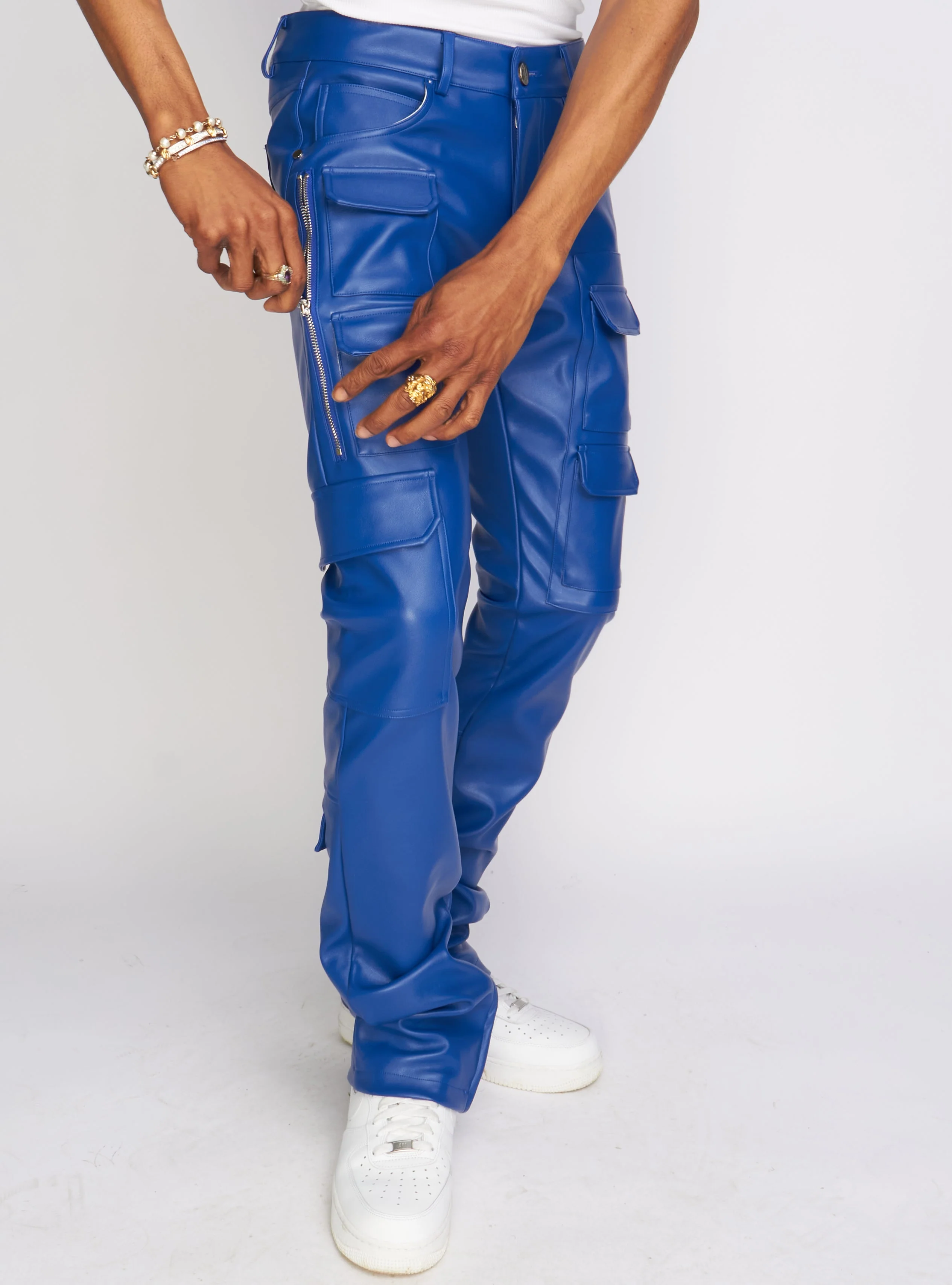 Politics Pants - Stacked Cargo PU Leather - Murphy - Royal Blue - 555 - Image 8