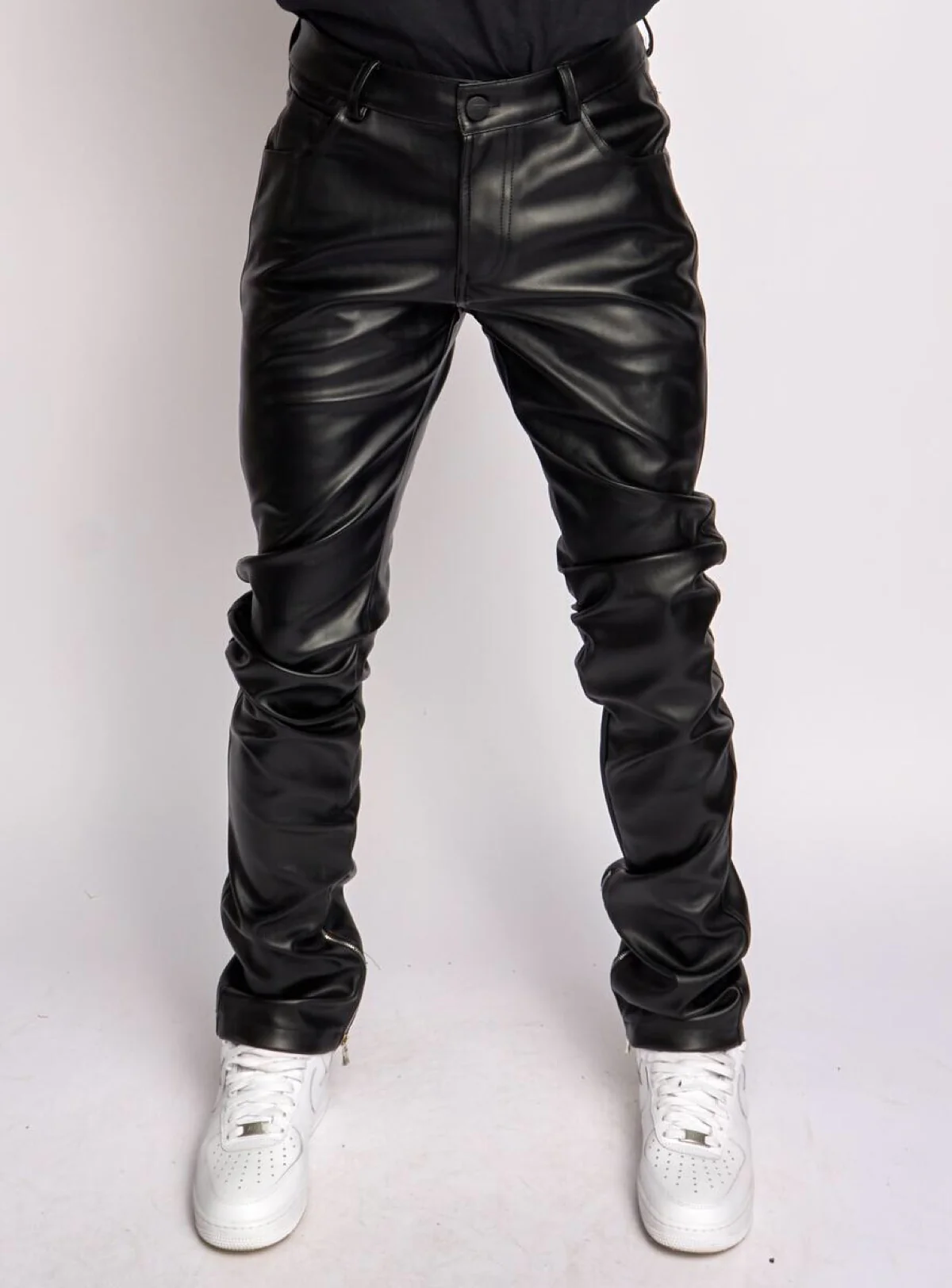 Politics Pants - Endacott - Stacked PU Leather - Black - 552