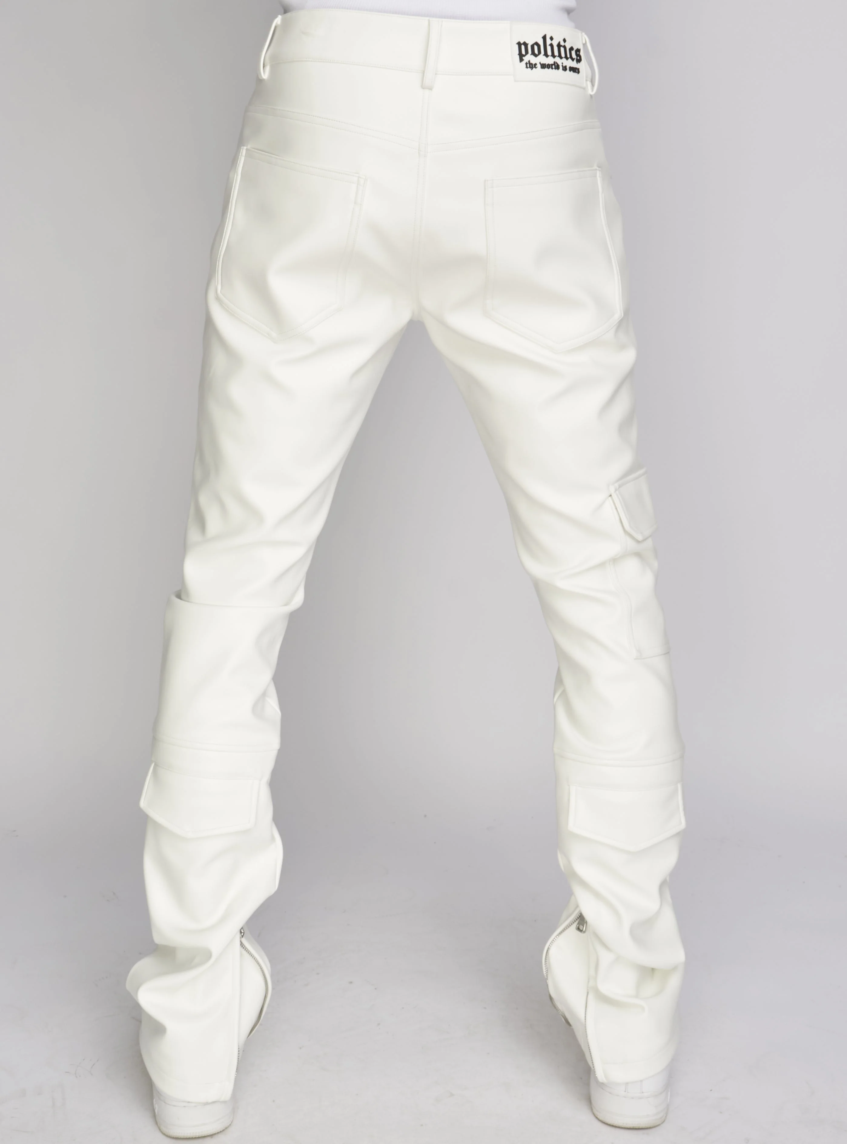 Politics Pants - Stacked Cargo PU Leather - Murphy - White - 554 - Image 3