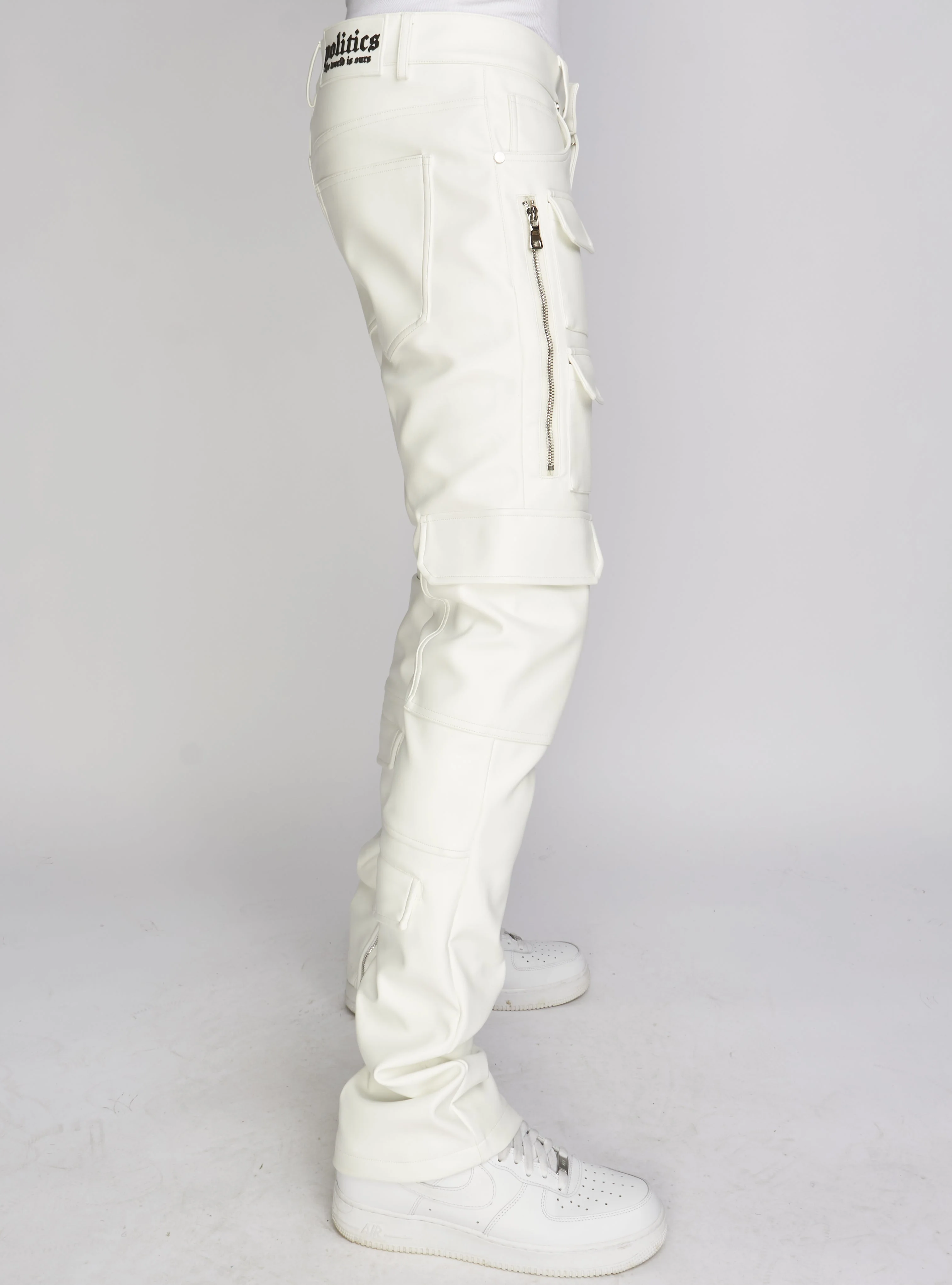 Politics Pants - Stacked Cargo PU Leather - Murphy - White - 554 - Image 4