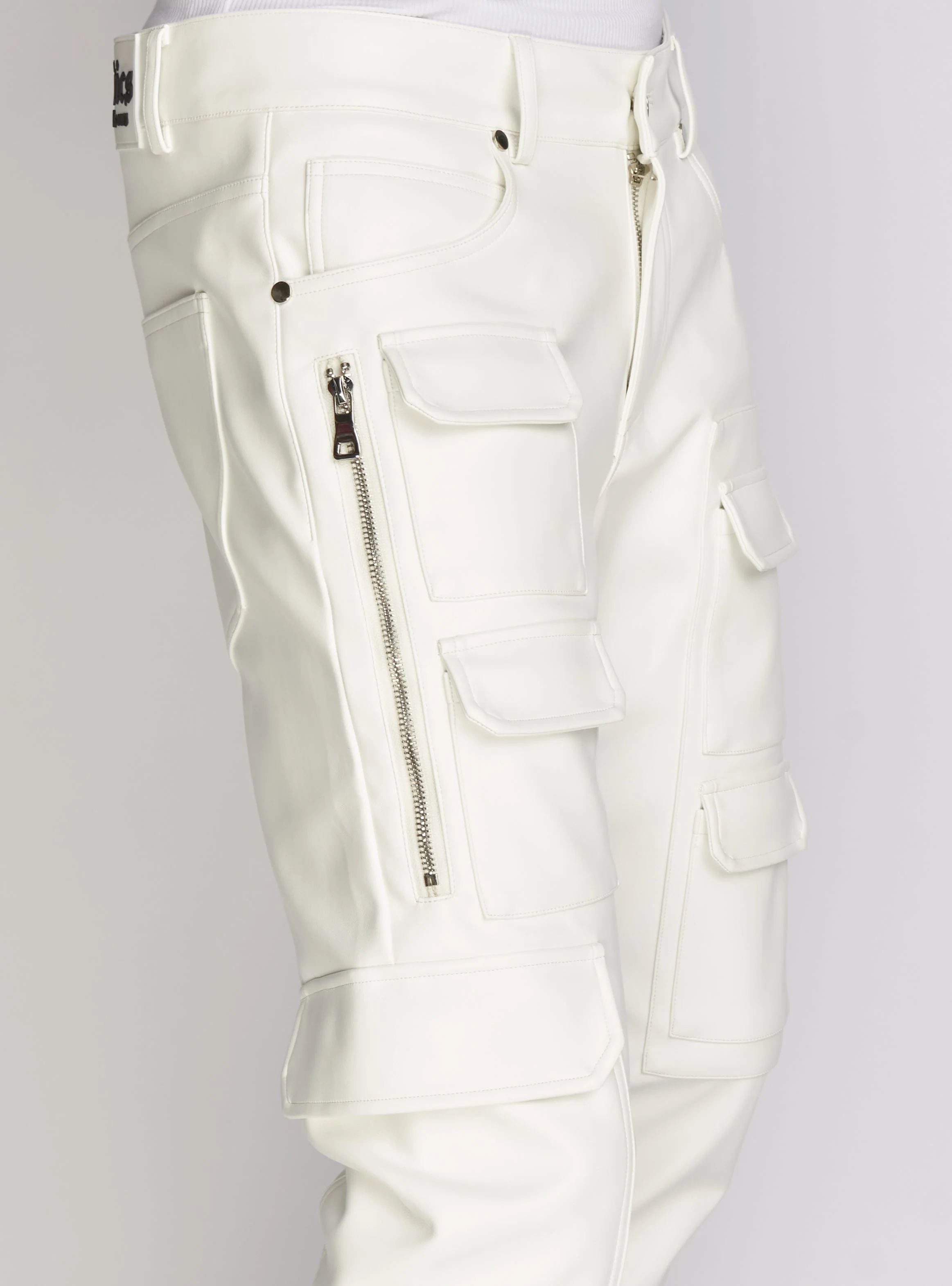 Politics Pants - Stacked Cargo PU Leather - Murphy - White - 554 - Image 5