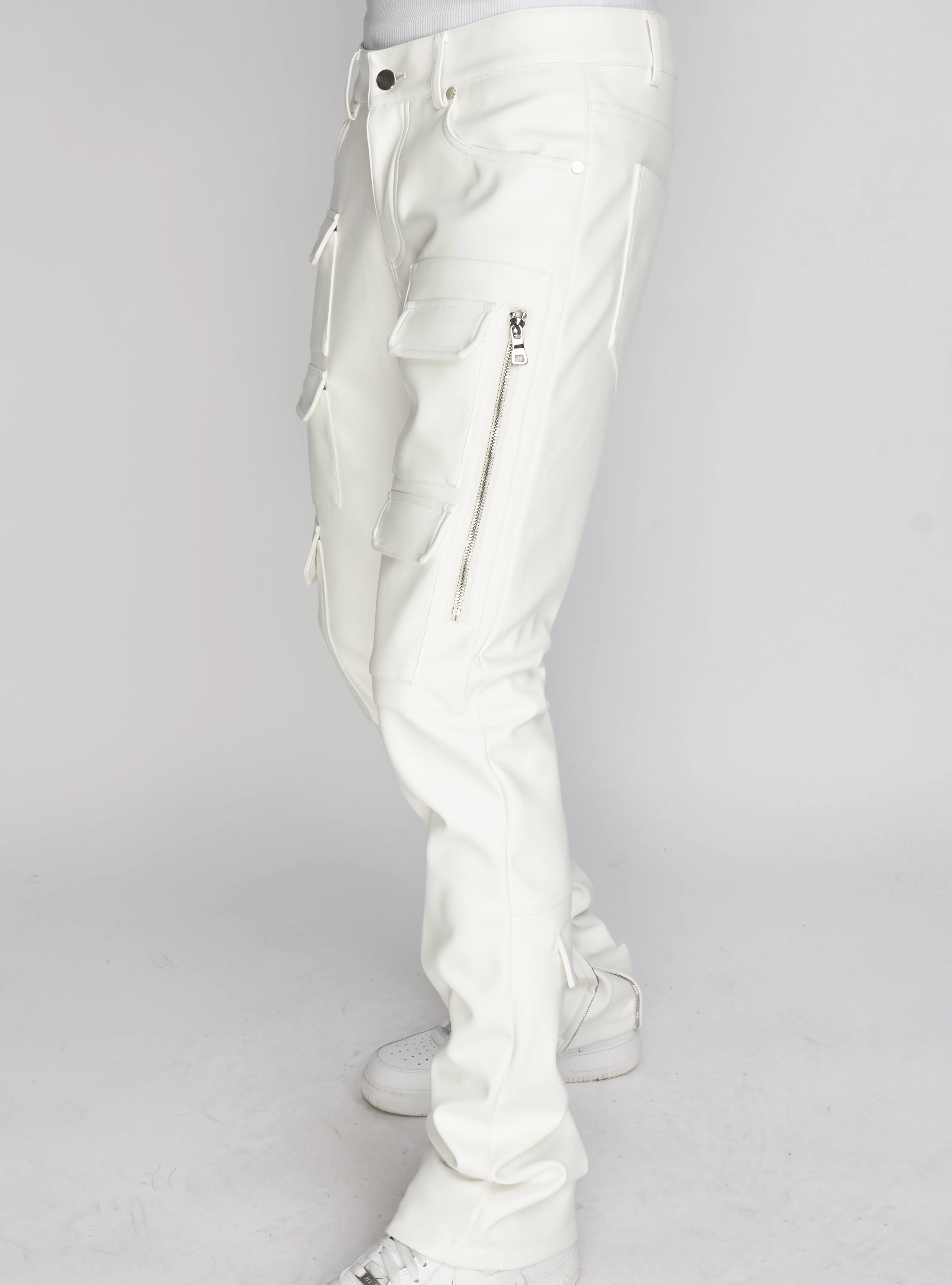 Politics Pants - Stacked Cargo PU Leather - Murphy - White - 554 - Image 6
