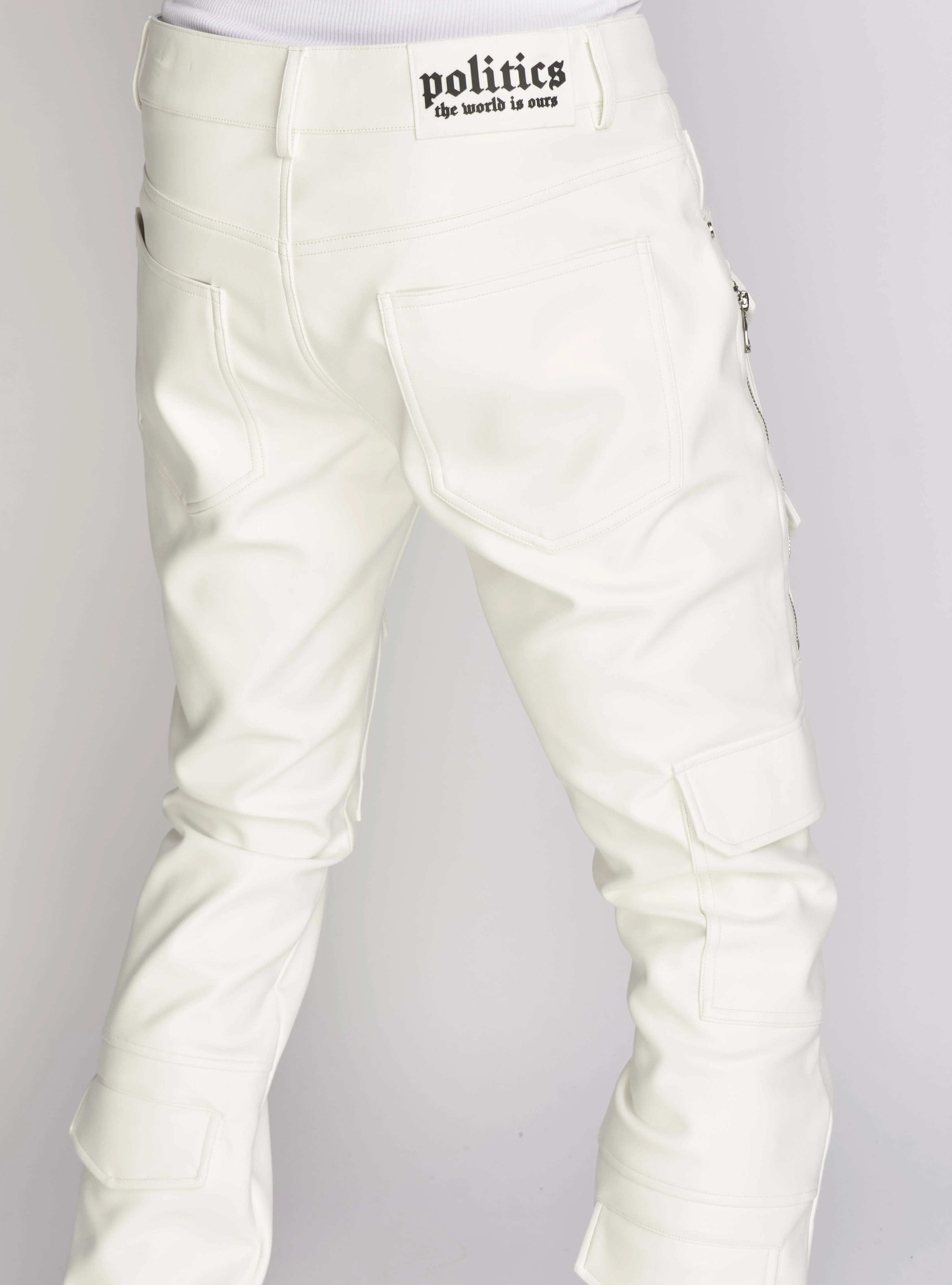 Politics Pants - Stacked Cargo PU Leather - Murphy - White - 554 - Image 7