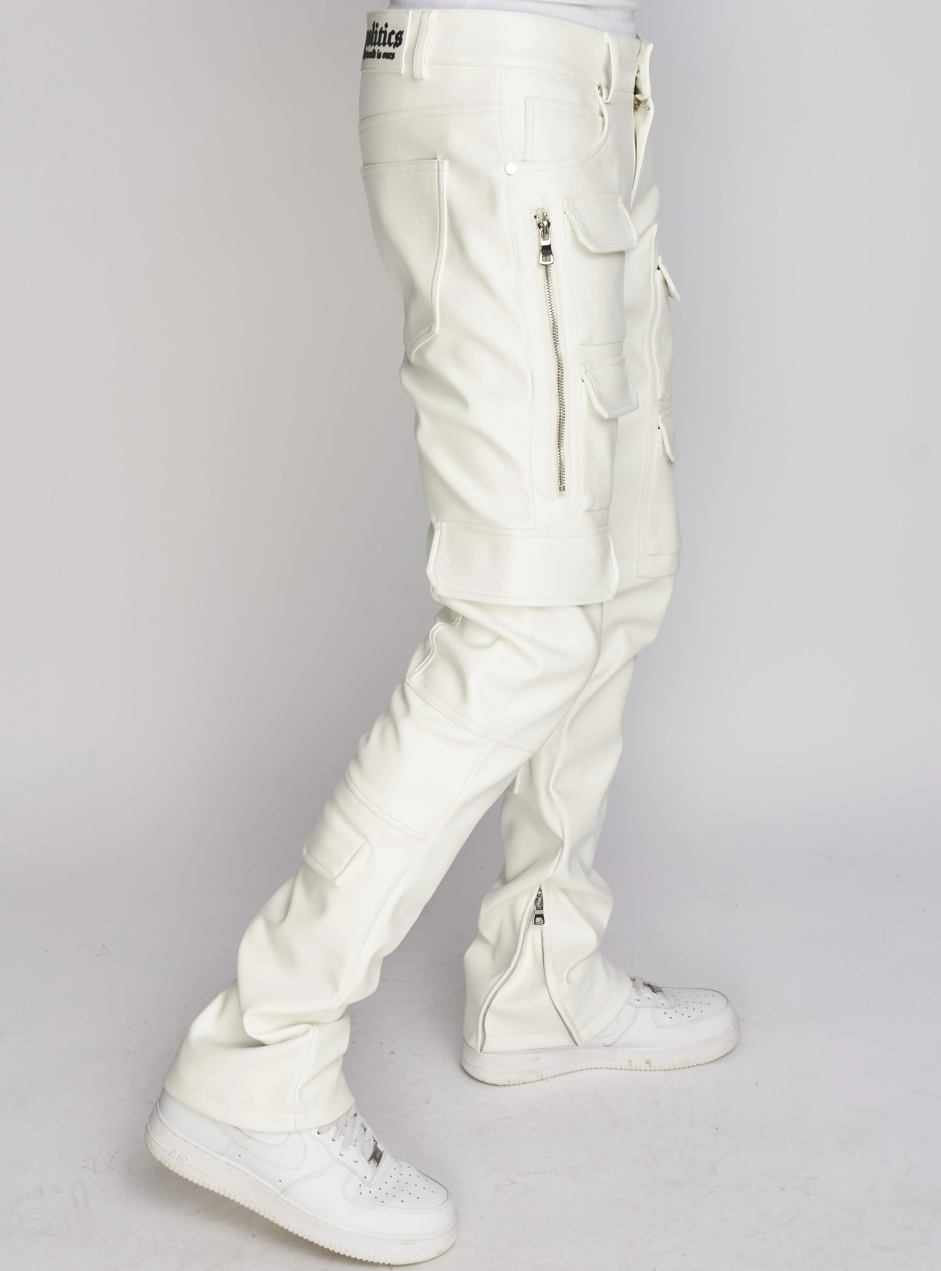 Politics Pants - Stacked Cargo PU Leather - Murphy - White - 554 - Image 8