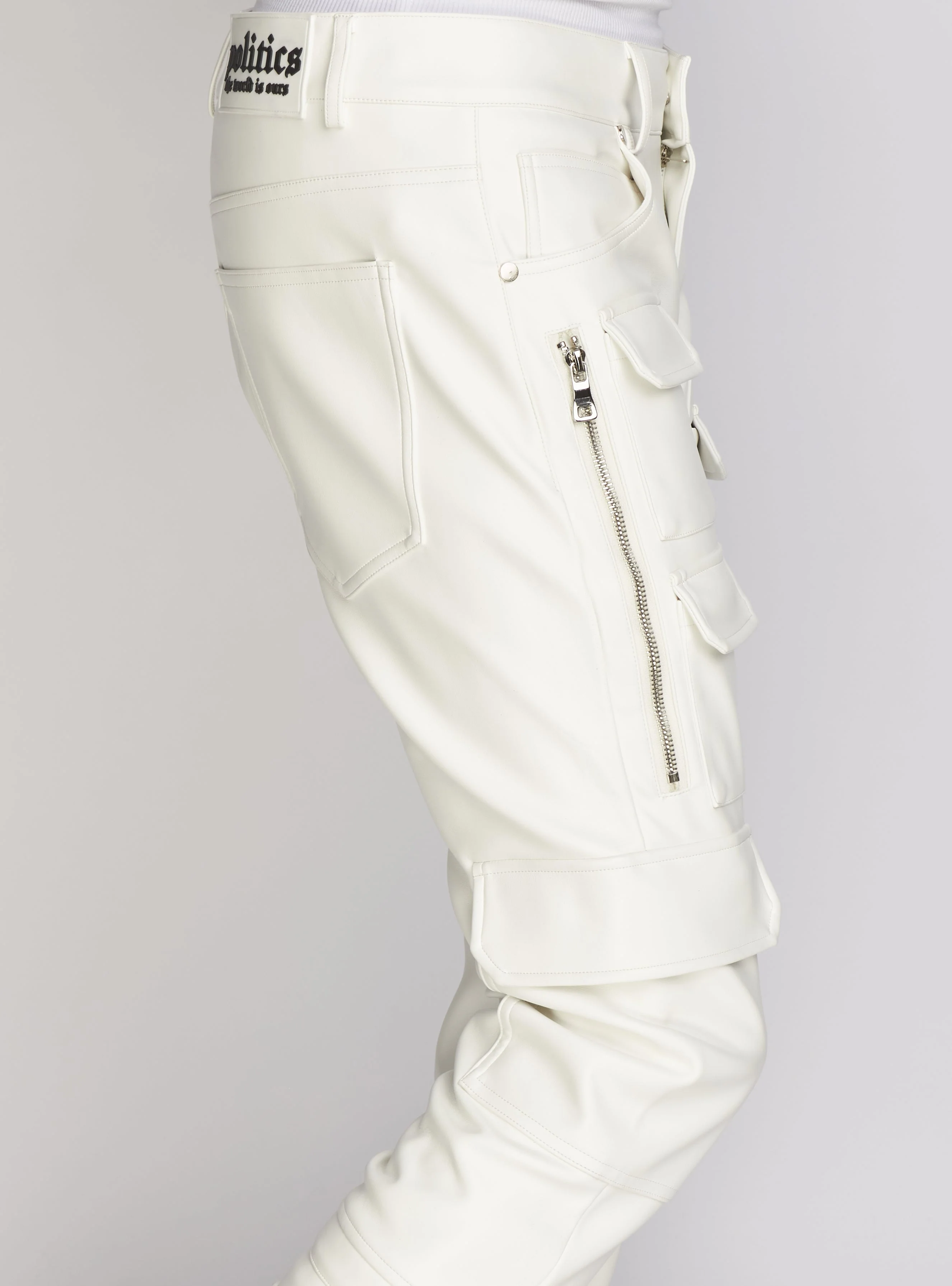 Politics Pants - Stacked Cargo PU Leather - Murphy - White - 554 - Image 9