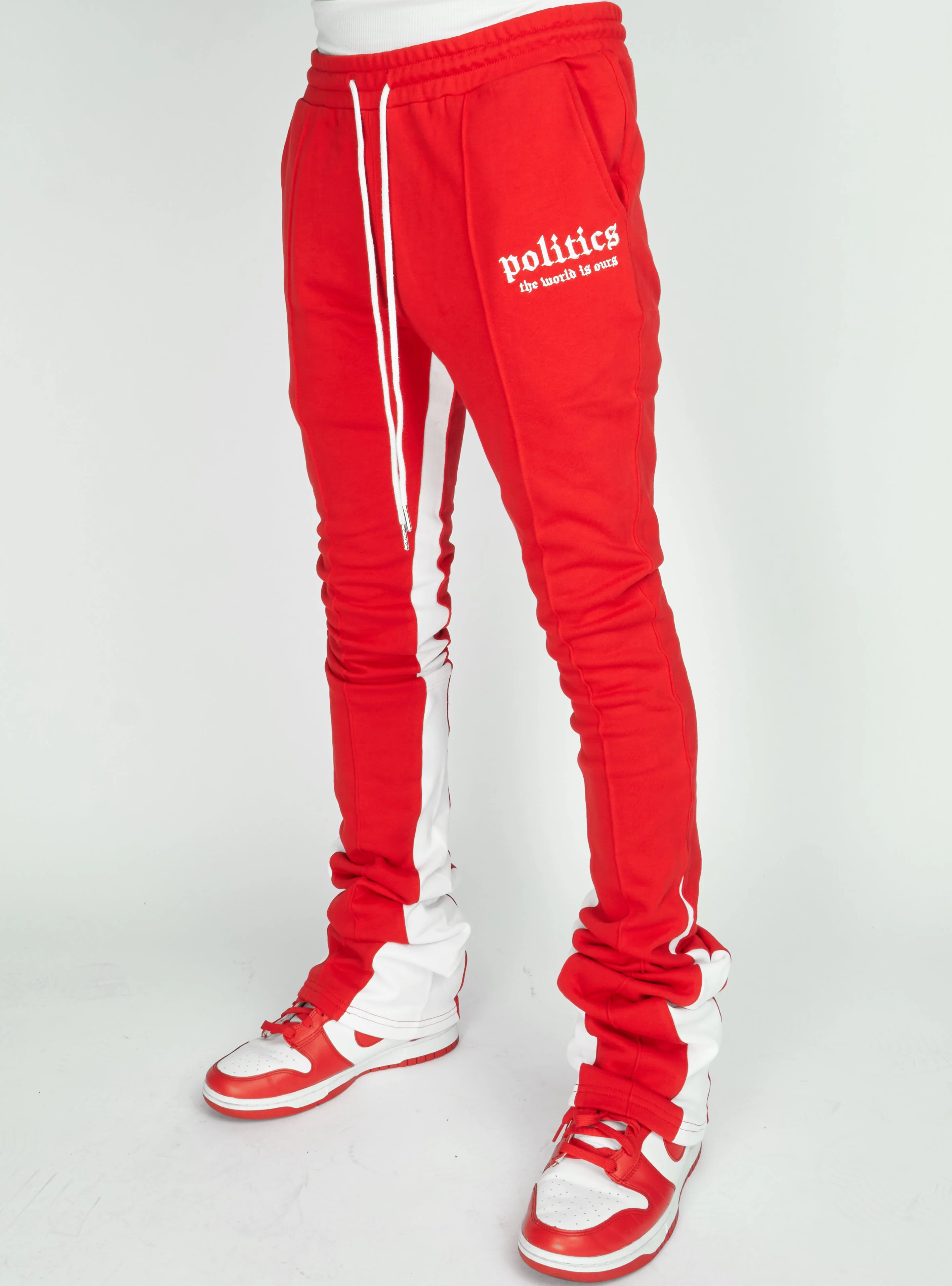Politics Sweatpants - Super Stacked Sweatpants - Red And White - Foster701