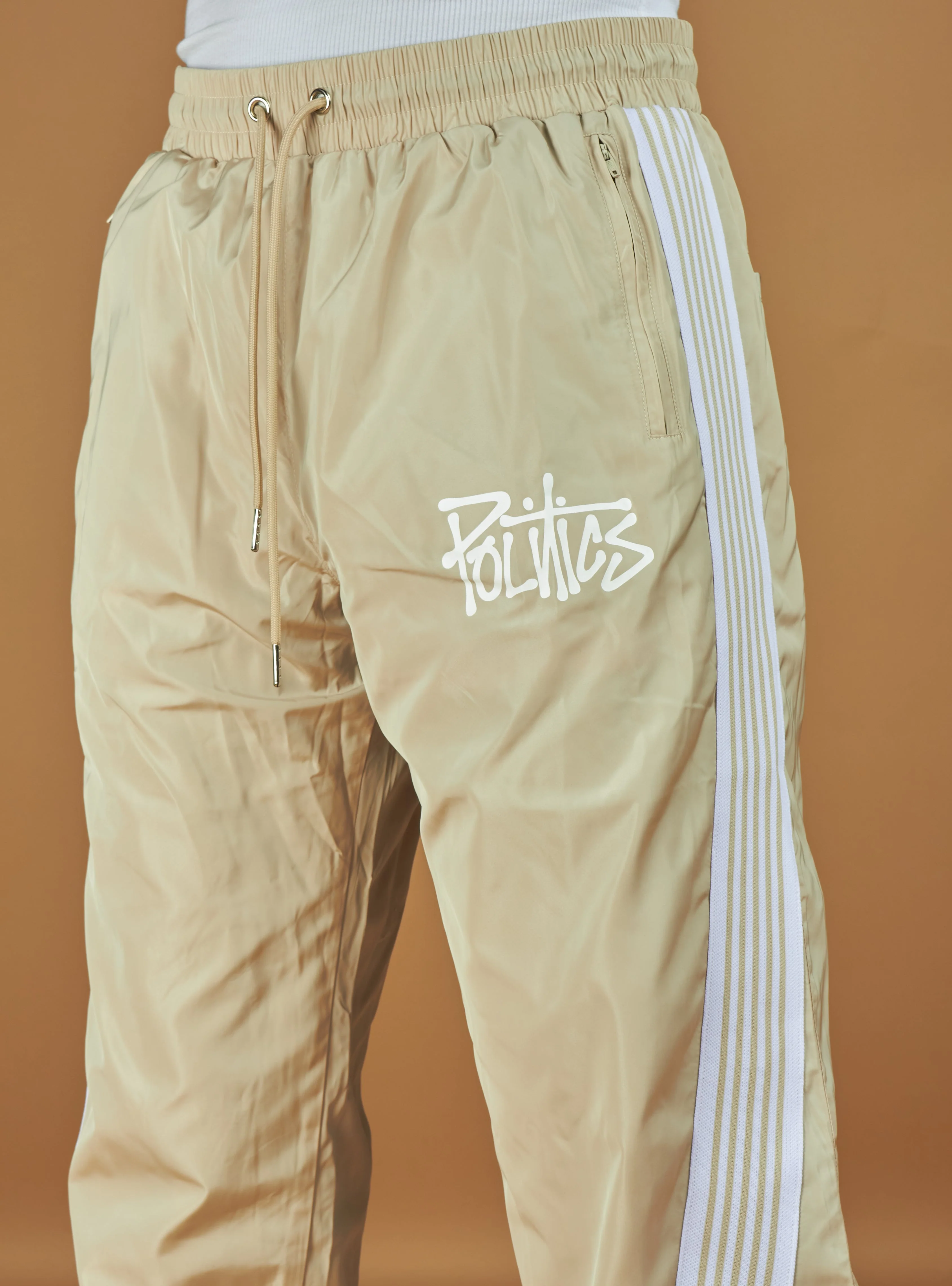 Politics Track Pants - Wisp - Beige Nylon - 402 - Image 2
