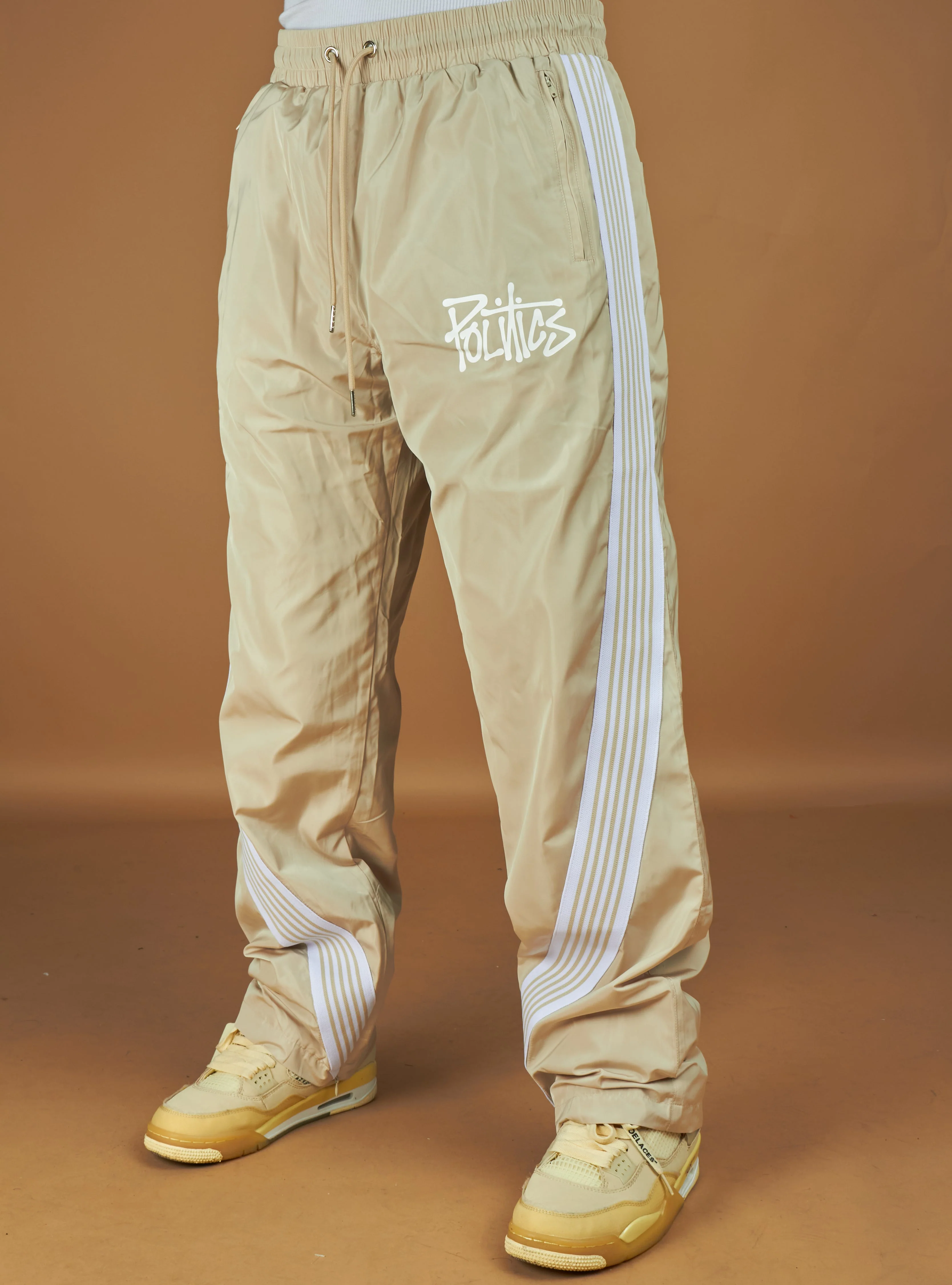 Politics Track Pants - Wisp - Beige Nylon - 402 - Image 3