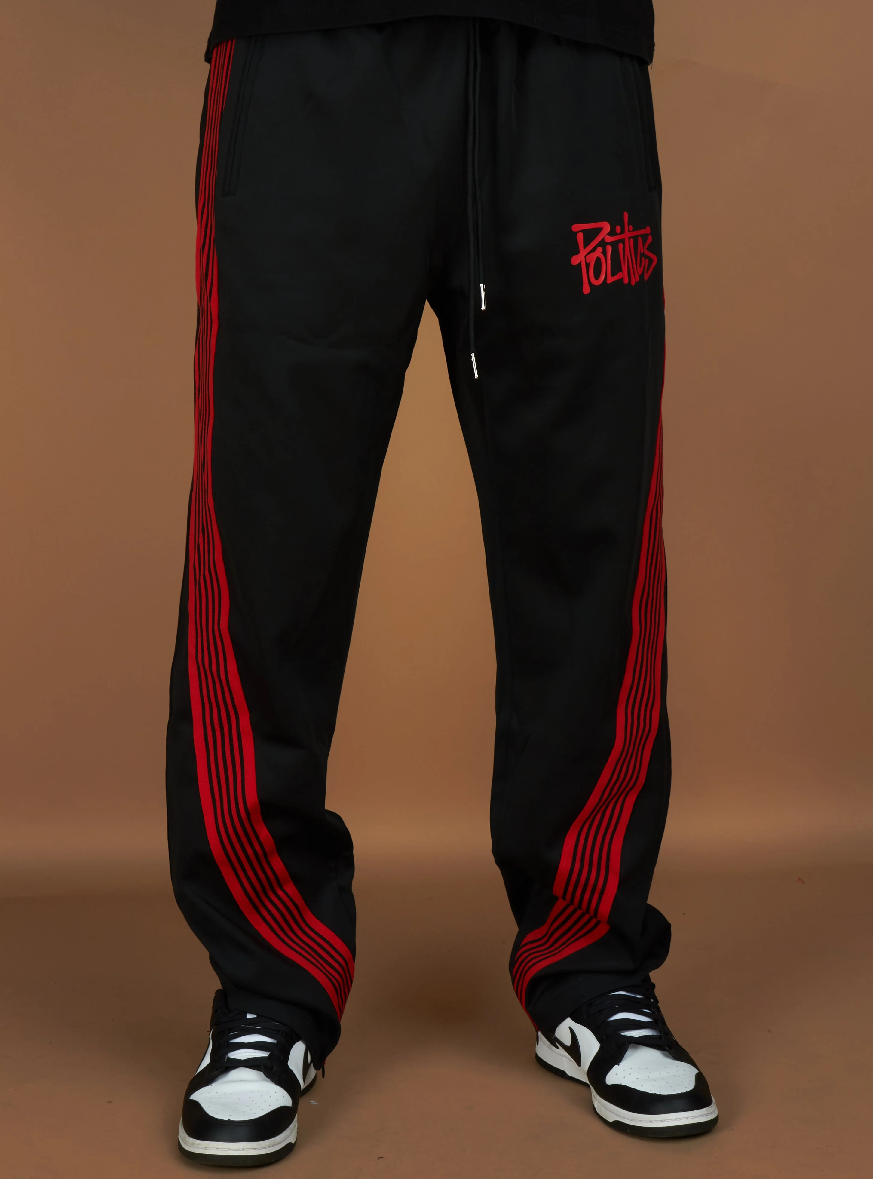 Politics Wisp Track Pants — Black & Red